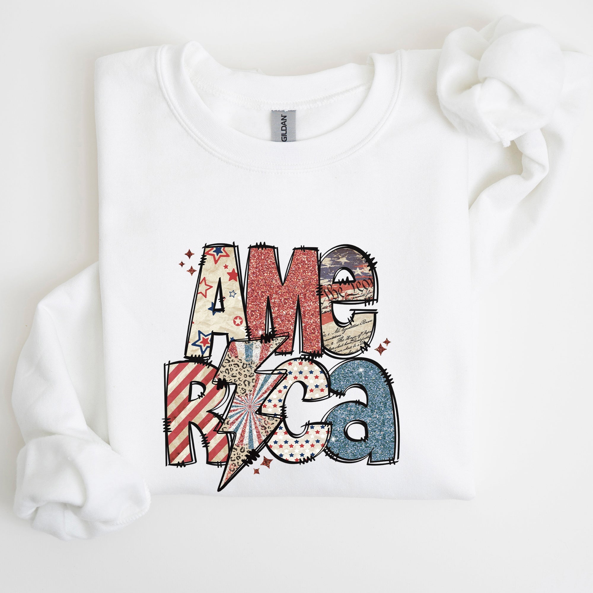 America Patriot Lightning Bolt Patch Graphic In Bold Patriotic Style Sweatshirt