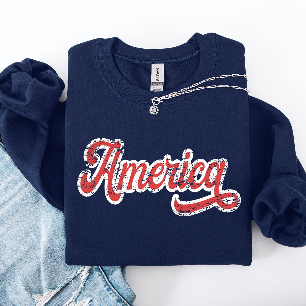 America 4th Of July Patriotic USA Red White Varsity Retro Vintage Emblem Sweatshirt