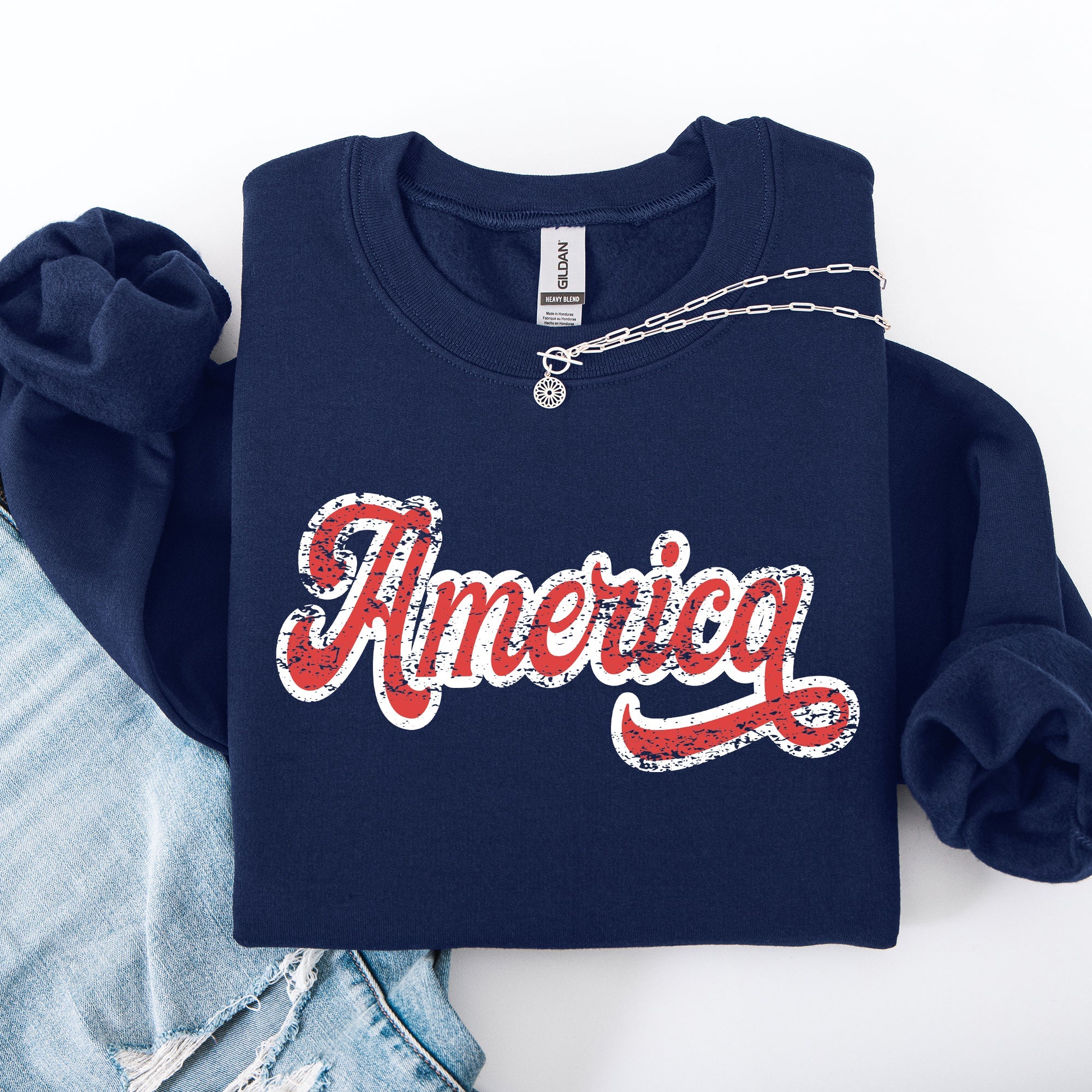 America 4th Of July Patriotic USA Red White Varsity Retro Vintage Emblem Sweatshirt