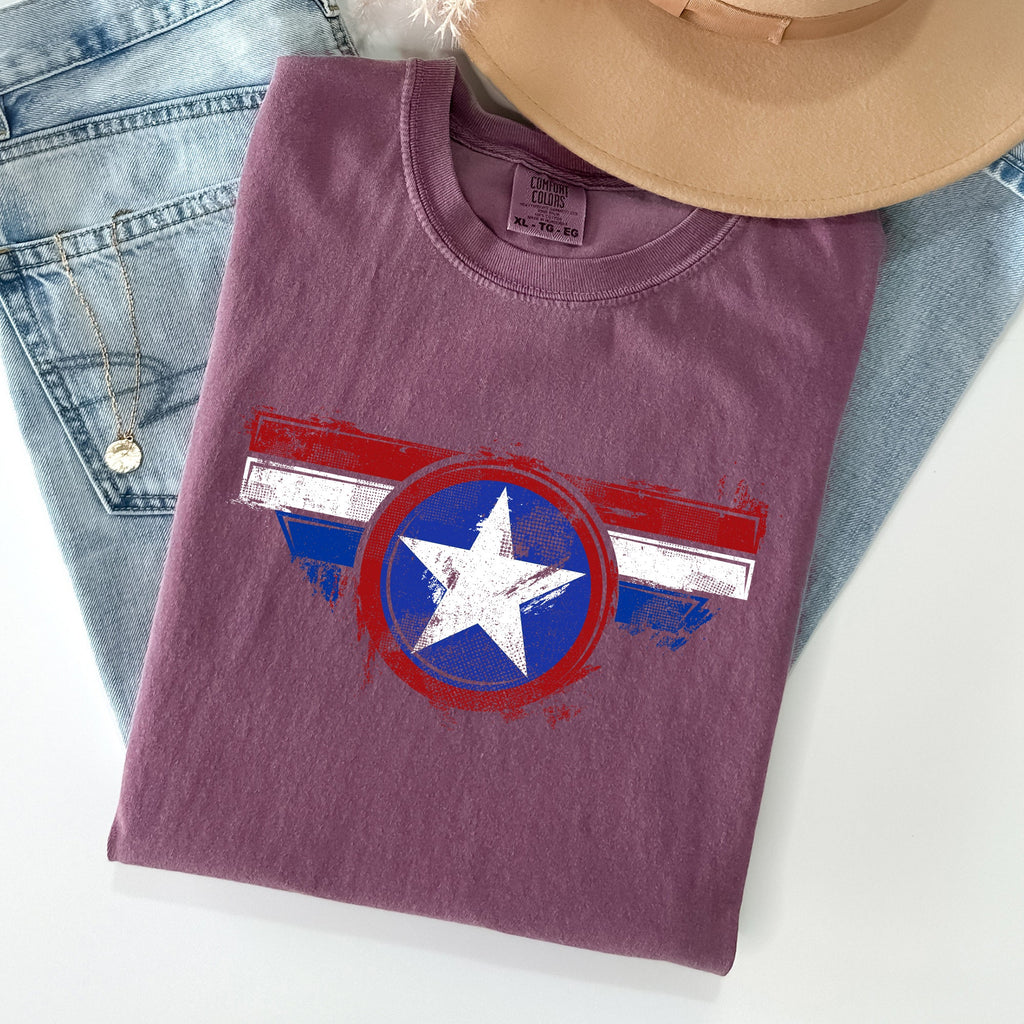 America Super Hero Flag Patriotic 4th Of July Ring-Spun Cotton Comfort Colors Tee