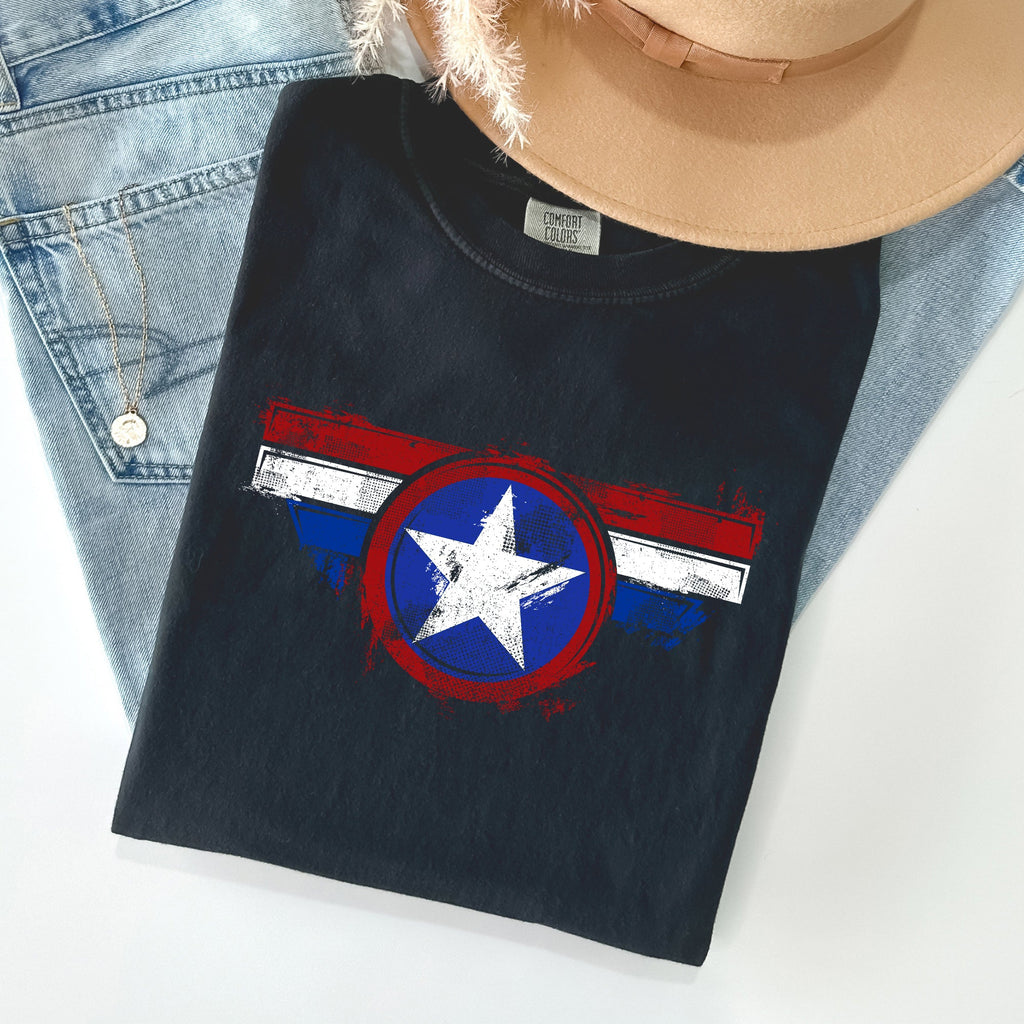 America Super Hero Flag Patriotic 4th Of July Ring-Spun Cotton Comfort Colors Tee