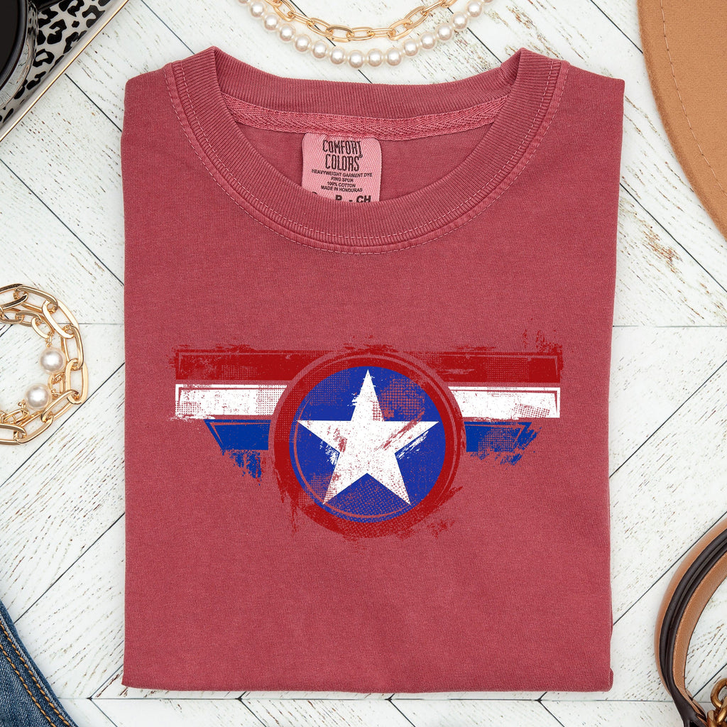 America Super Hero Flag Patriotic 4th Of July Ring-Spun Cotton Comfort Colors Tee