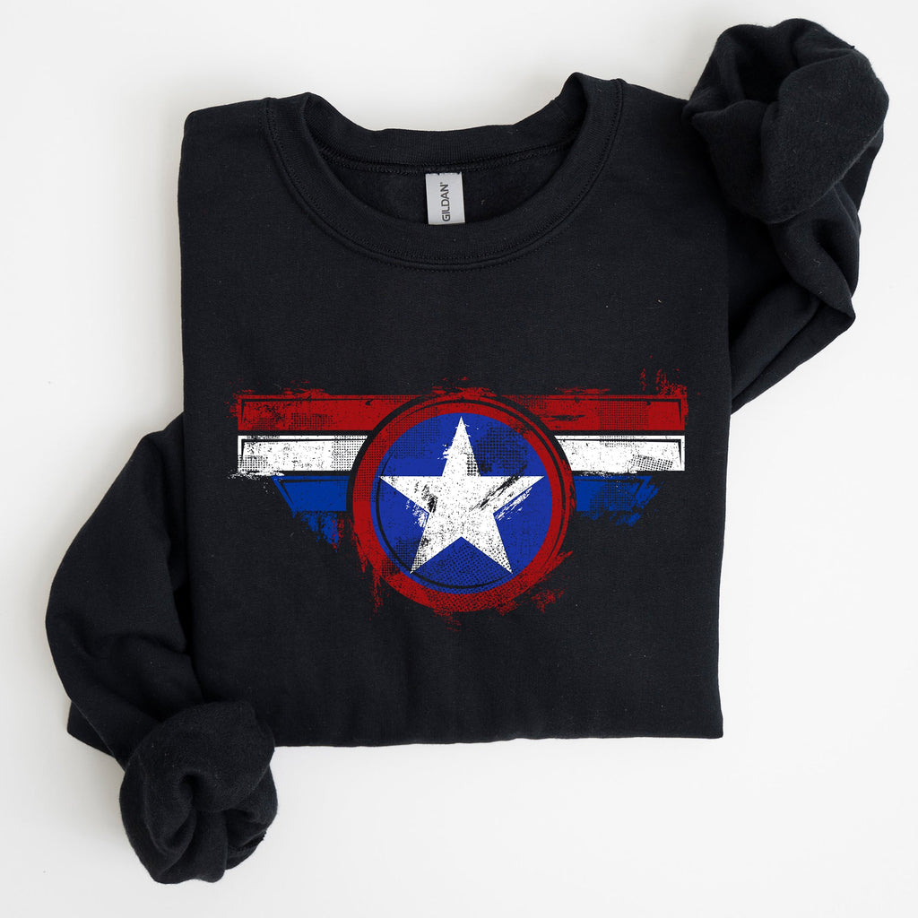 America Super Hero Flag Patriotic 4th of July United States Flag Emblem Graphic Inspired Sweatshirt