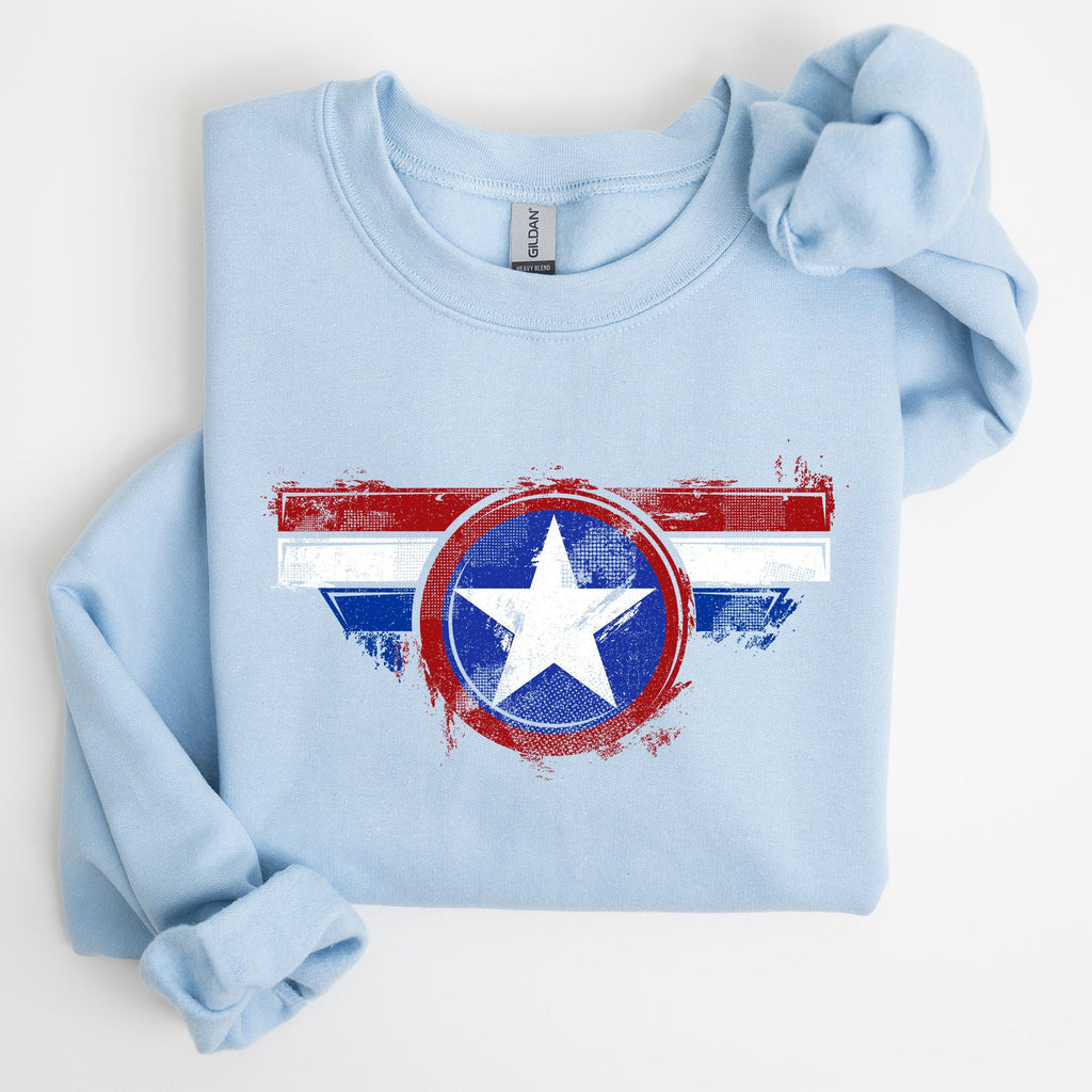America Super Hero Flag Patriotic 4th of July United States Flag Emblem Graphic Inspired Sweatshirt