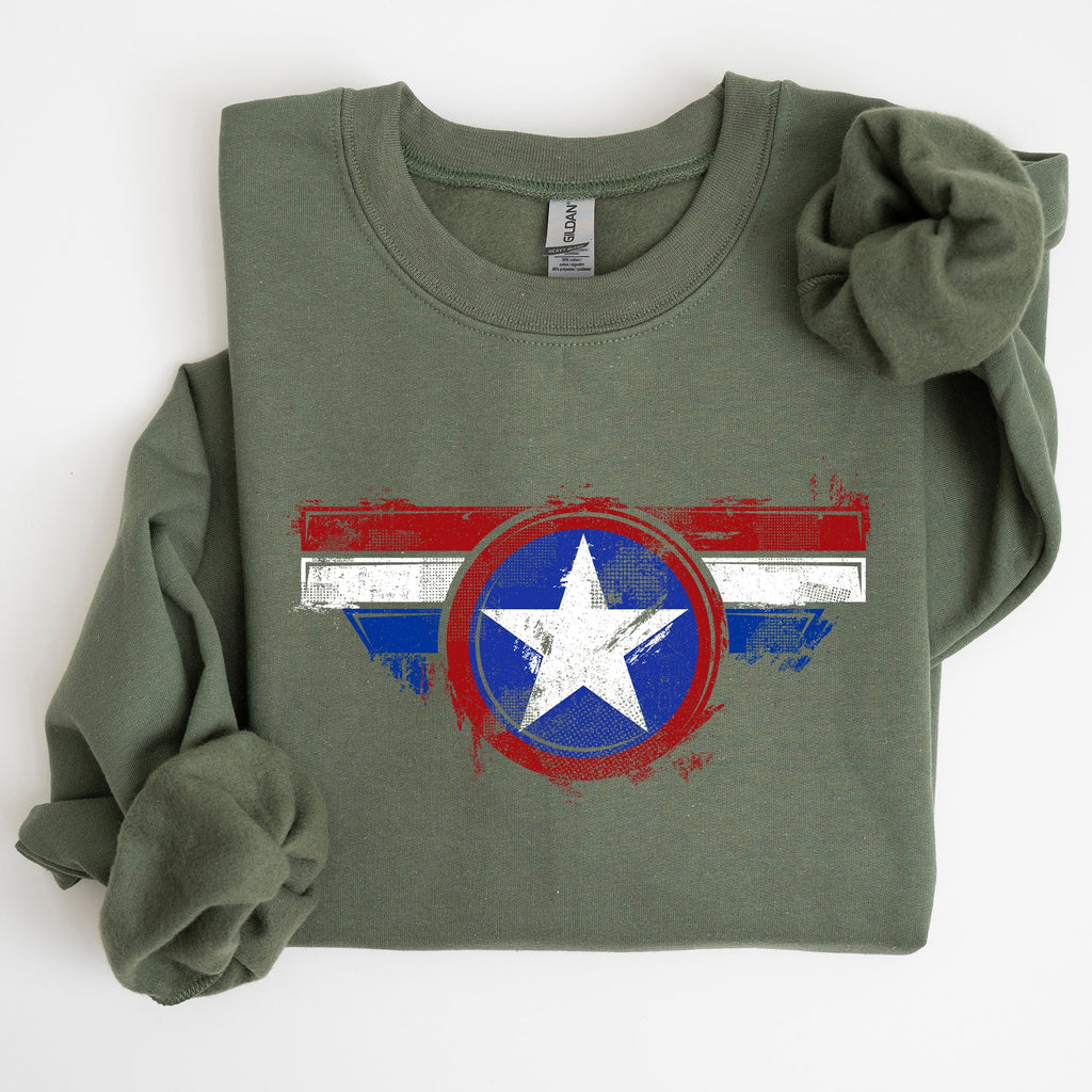 America Super Hero Flag Patriotic 4th of July United States Flag Emblem Graphic Inspired Sweatshirt