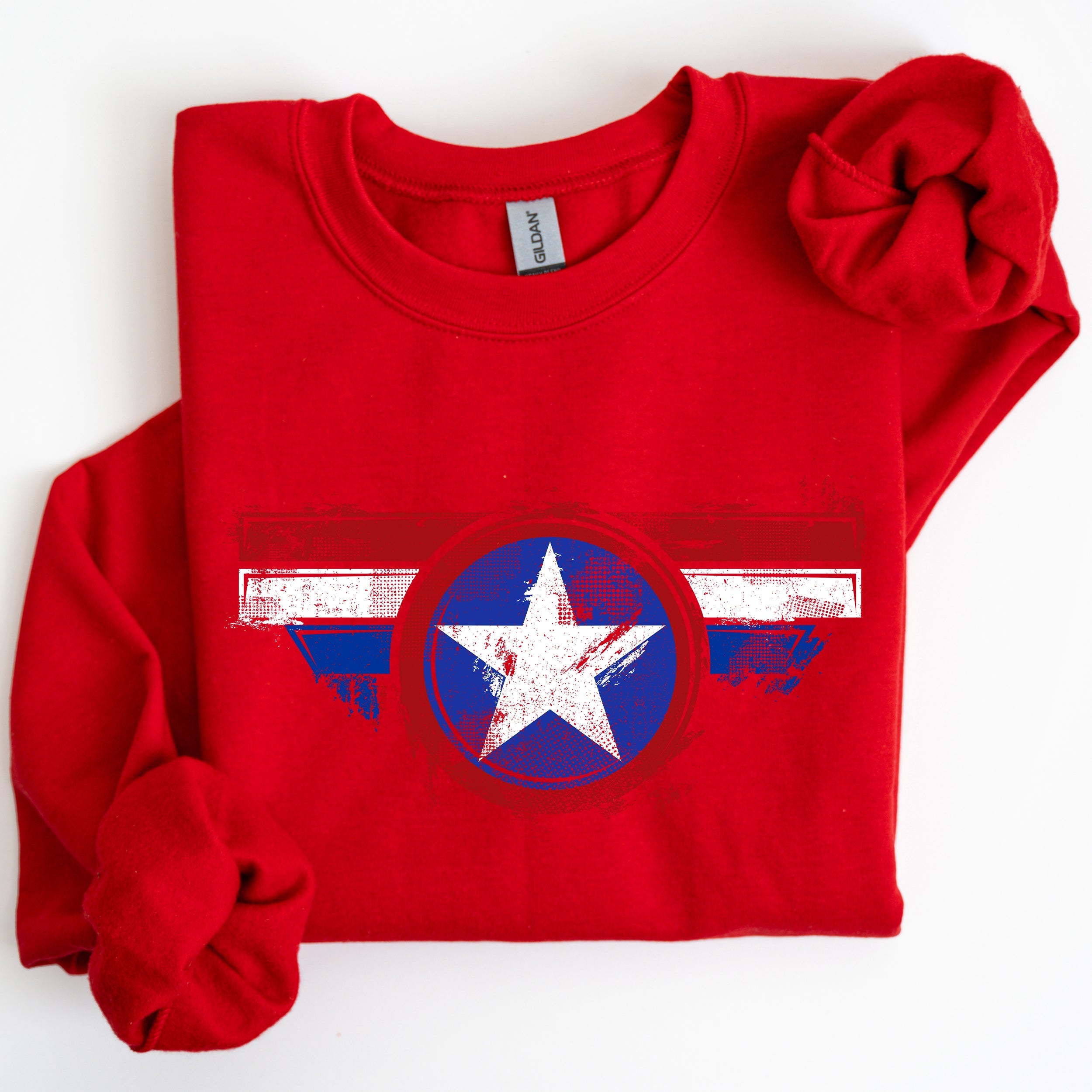America Super Hero Flag Patriotic 4th of July United States Flag Emblem Graphic Inspired Sweatshirt