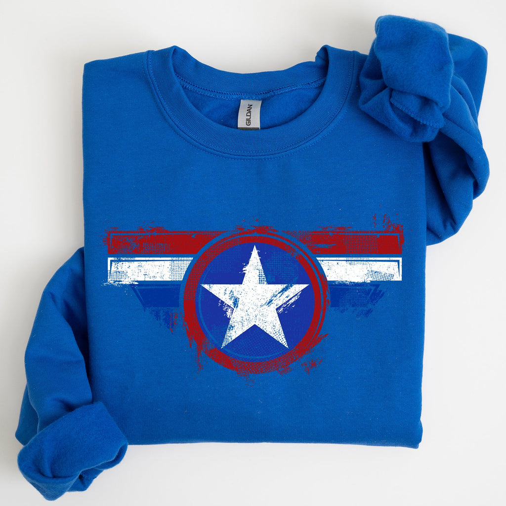 America Super Hero Flag Patriotic 4th of July United States Flag Emblem Graphic Inspired Sweatshirt