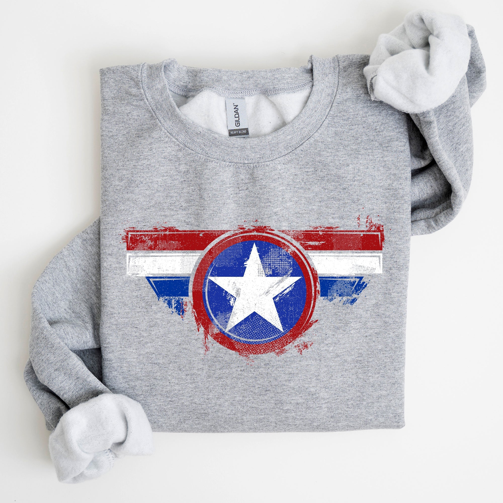America Super Hero Flag Patriotic 4th of July United States Flag Emblem Graphic Inspired Sweatshirt