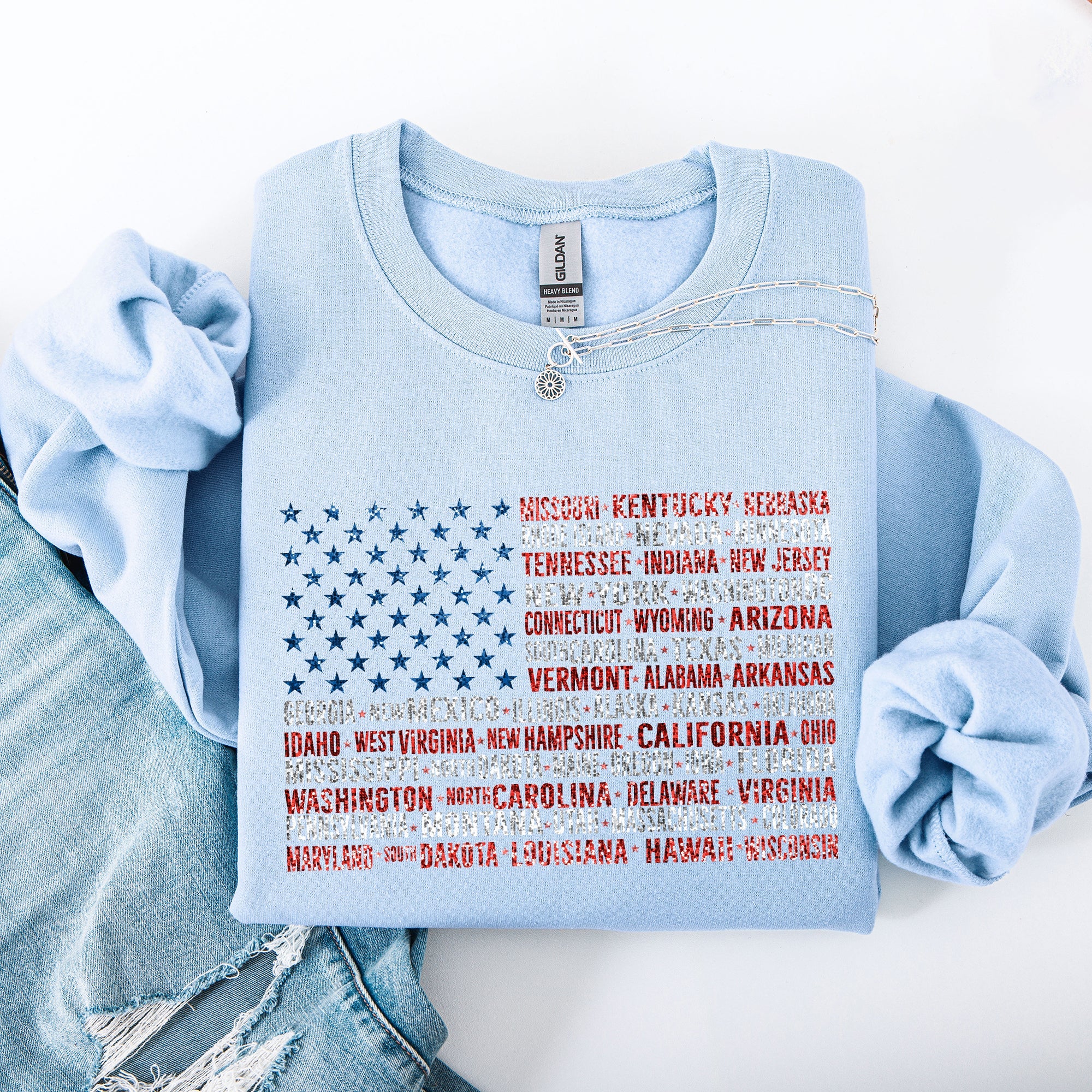American Flag States Patriot USA 4th of July Patriotic Graphic Keepsake Edition Sweatshirt