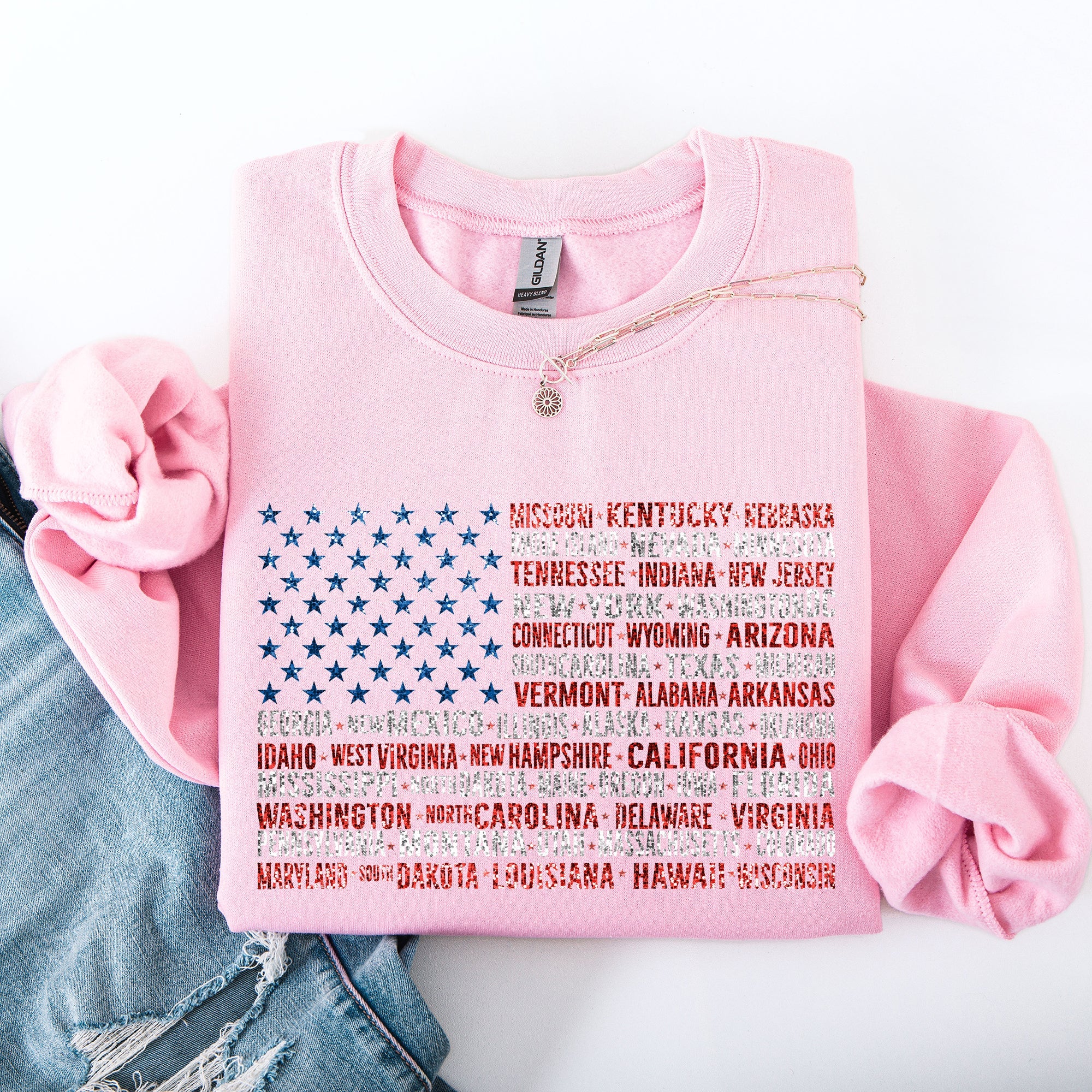 American Flag States Patriot USA 4th of July Patriotic Graphic Keepsake Edition Sweatshirt