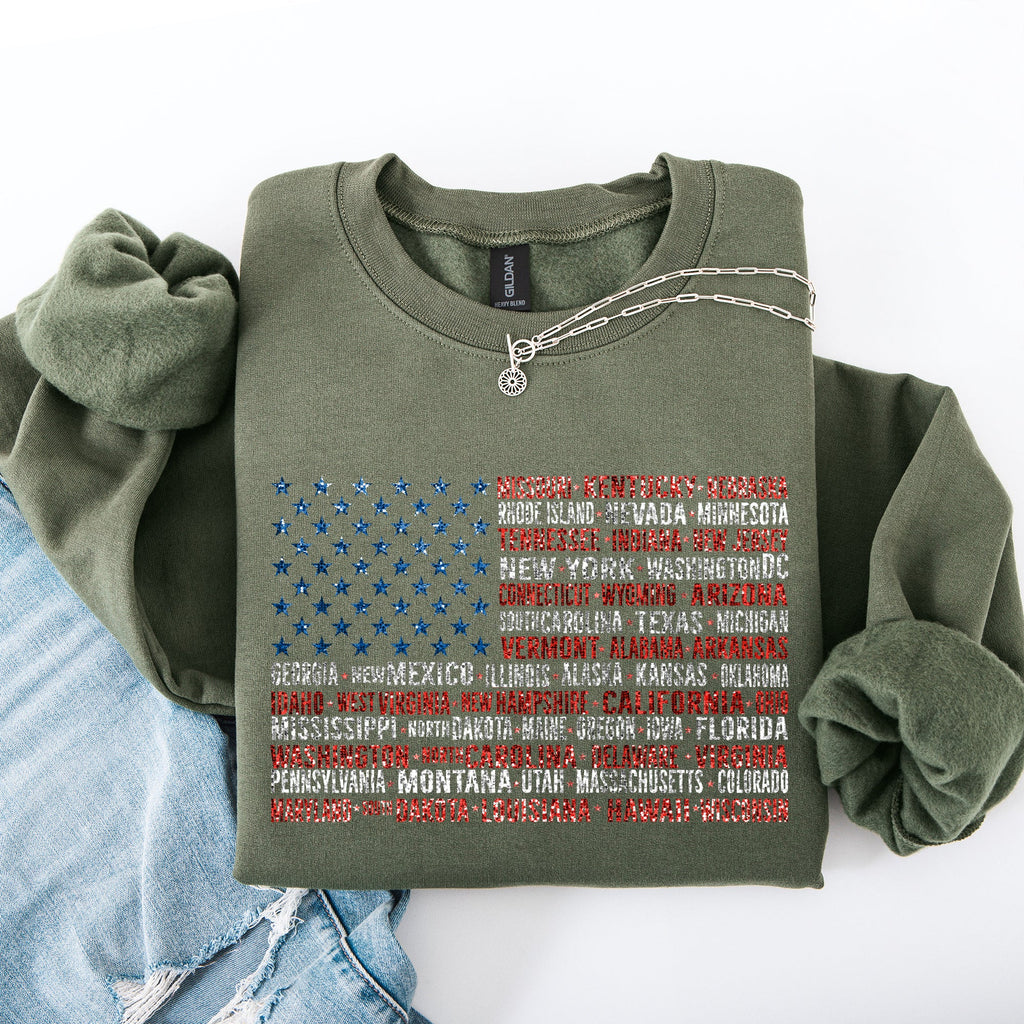 American Flag States Patriot USA 4th of July Patriotic Graphic Keepsake Edition Sweatshirt