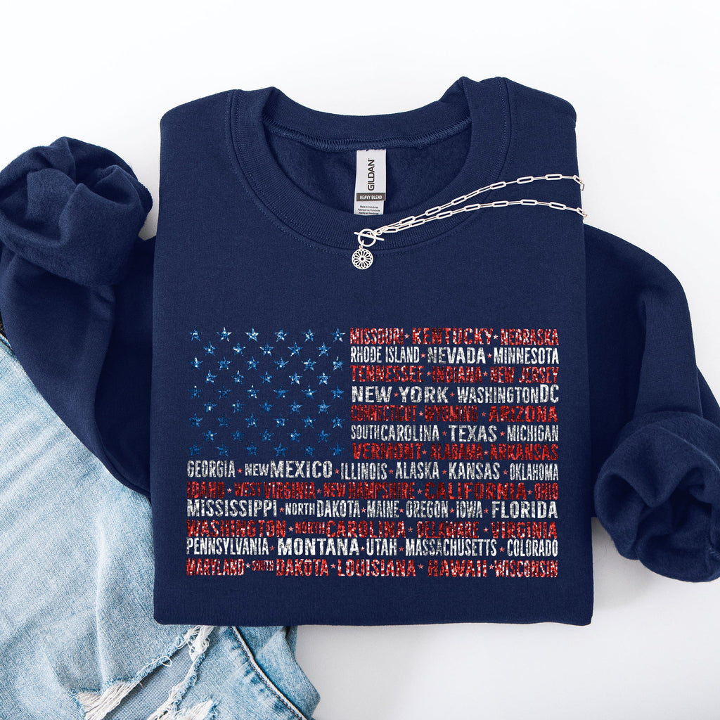 American Flag States Patriot USA 4th of July Patriotic Graphic Keepsake Edition Sweatshirt