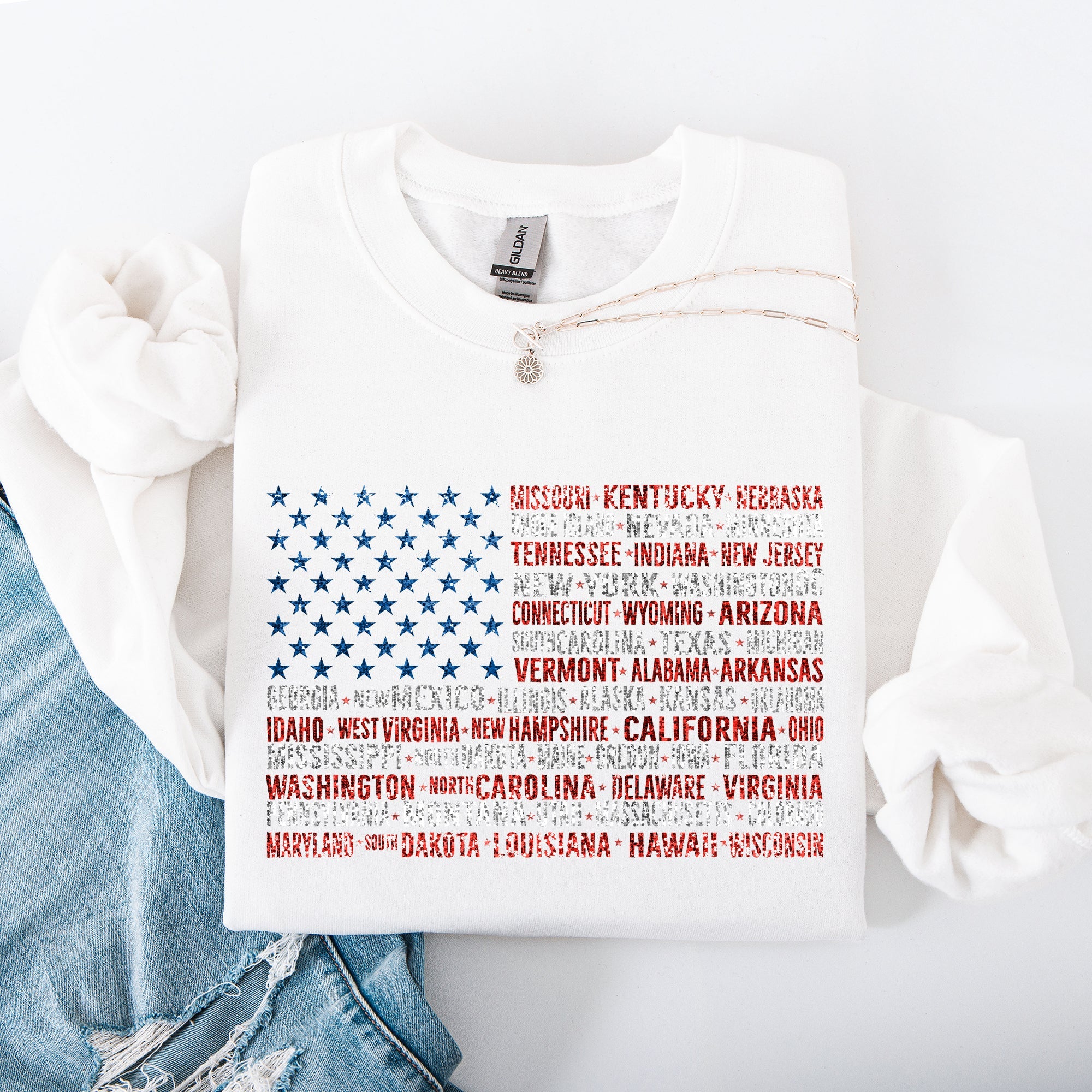 American Flag States Patriot USA 4th of July Patriotic Graphic Keepsake Edition Sweatshirt