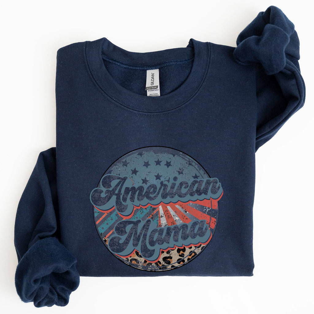 American Mama Leopard Print Patriotic Independence Day Celebration Edition Sweatshirt