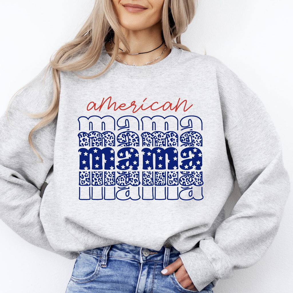 American Mama Retro Vintage Patriotic Stars Leopard Fourth Of July Celebration Sweatshirt