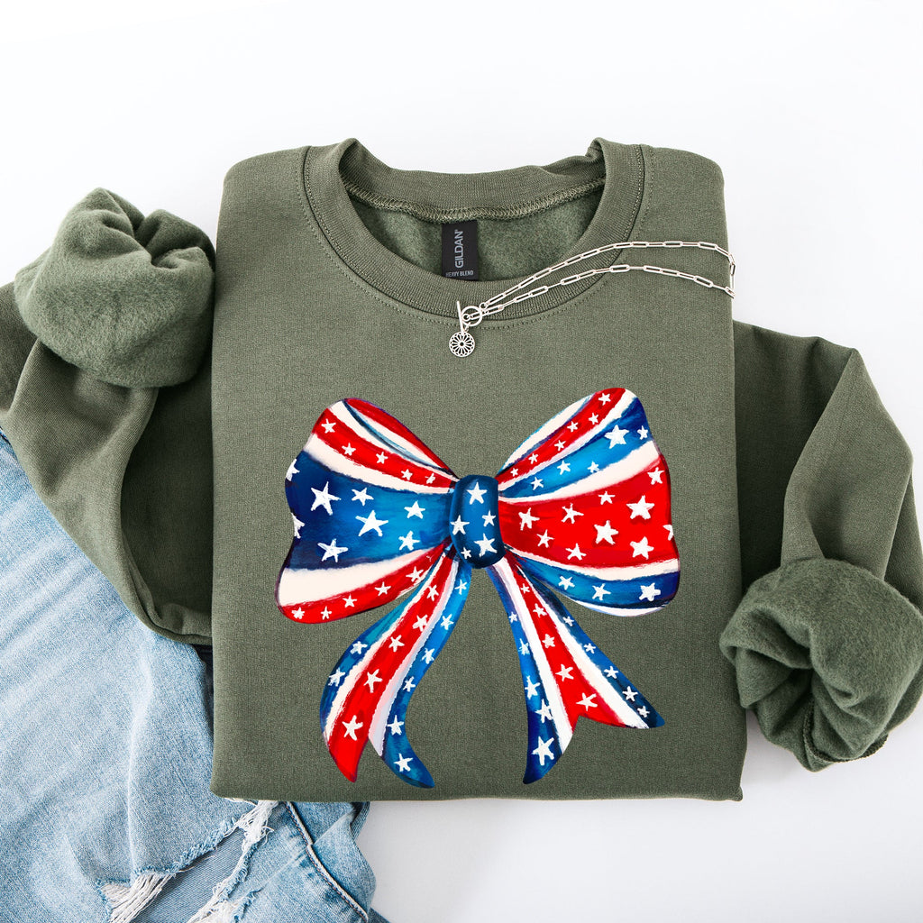 American Bow Red White Blue Patriotic 4th of July Flag Inspired Vintage Style Sweatshirt