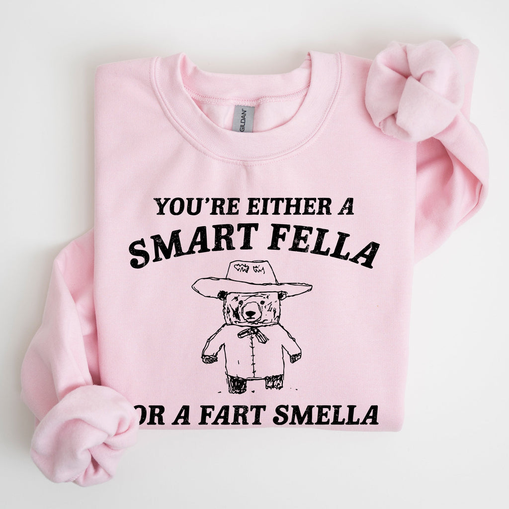 You're Either a Smart Fella Or a Fart Smella Bear Meme Graphic Cozy Fleece Lined Sweatshirt