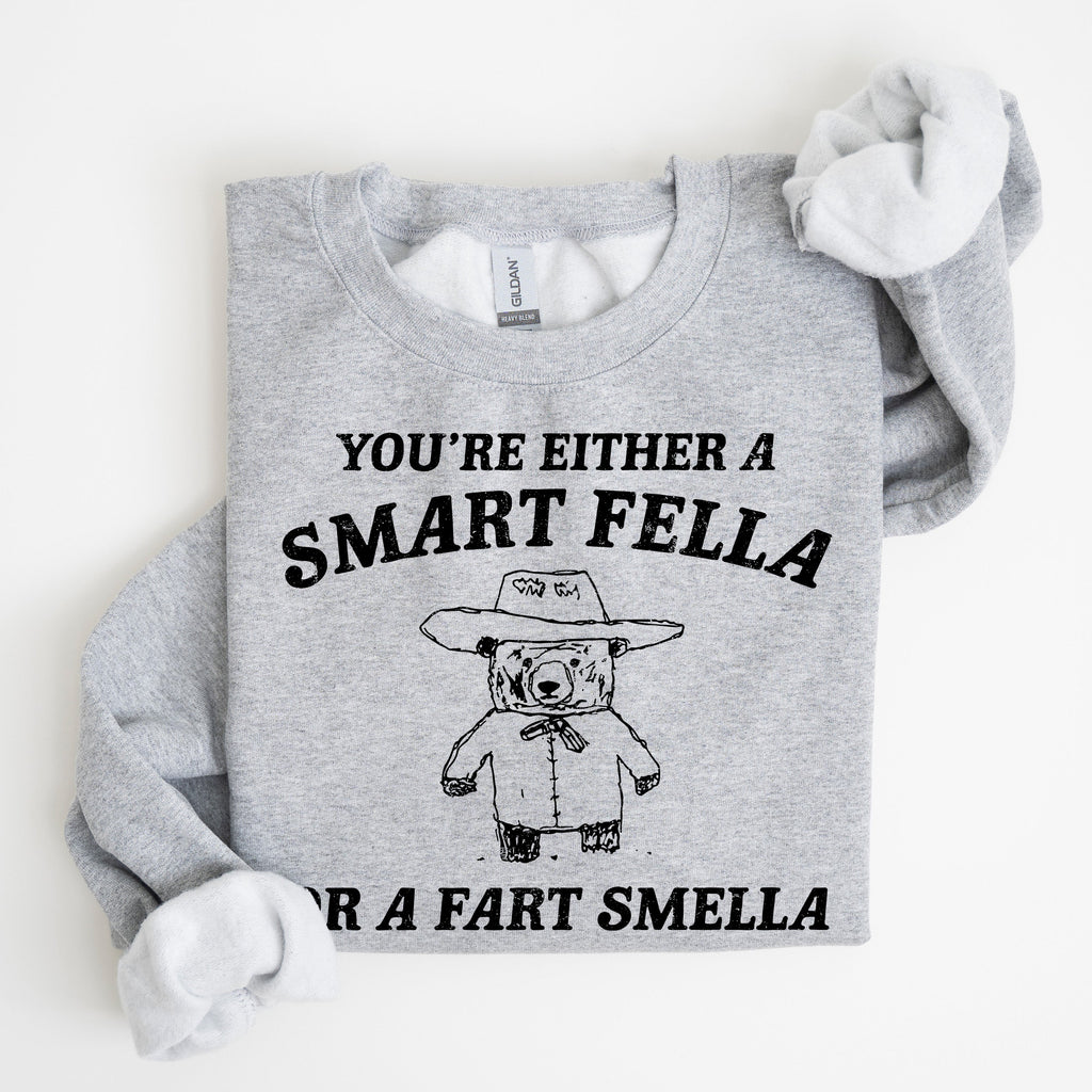 You're Either a Smart Fella Or a Fart Smella Bear Meme Graphic Cozy Fleece Lined Sweatshirt