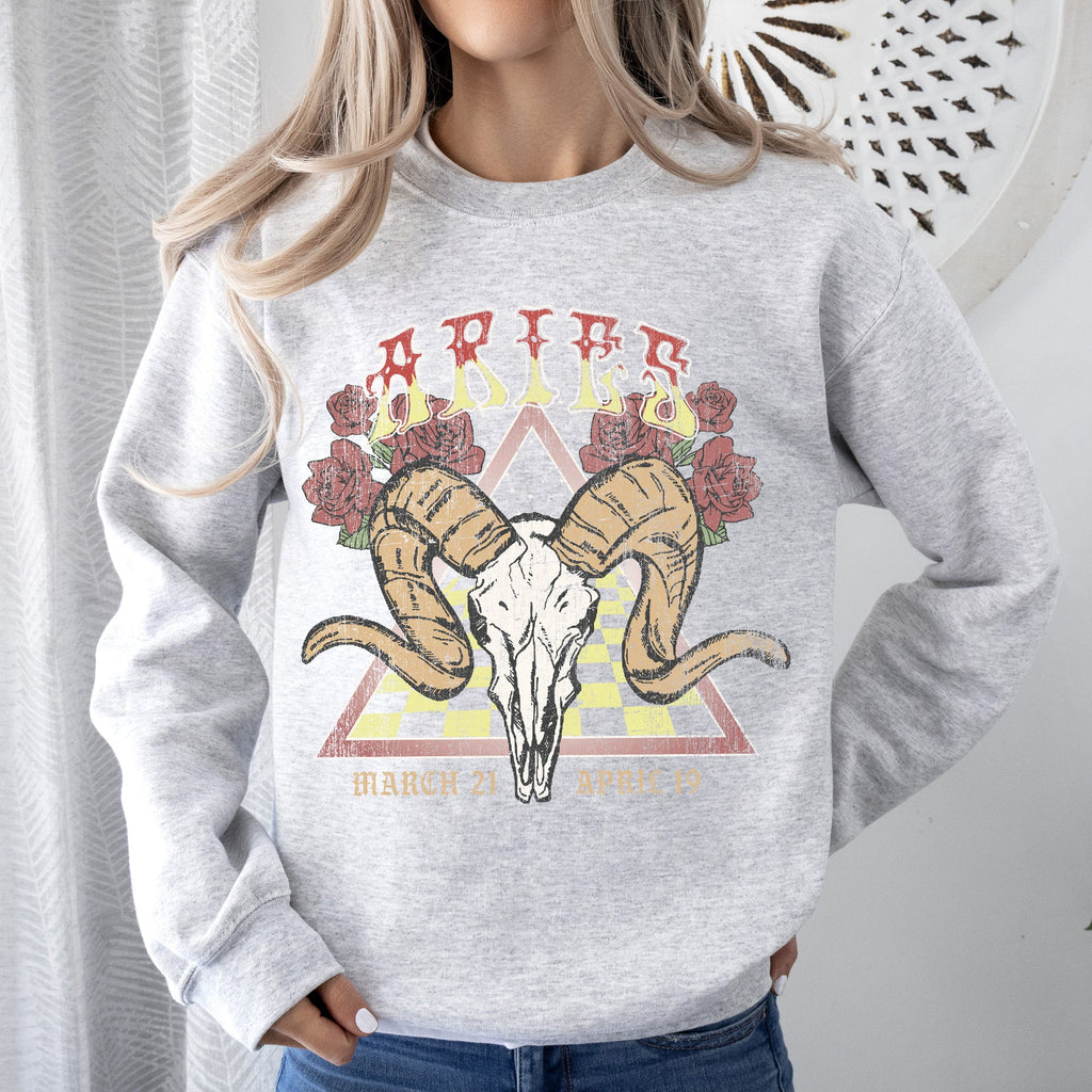 Aries Zodiac Astrology Horoscope Celestial Sign Constellation Pattern Vintage Inspired Graphic Sweatshirt
