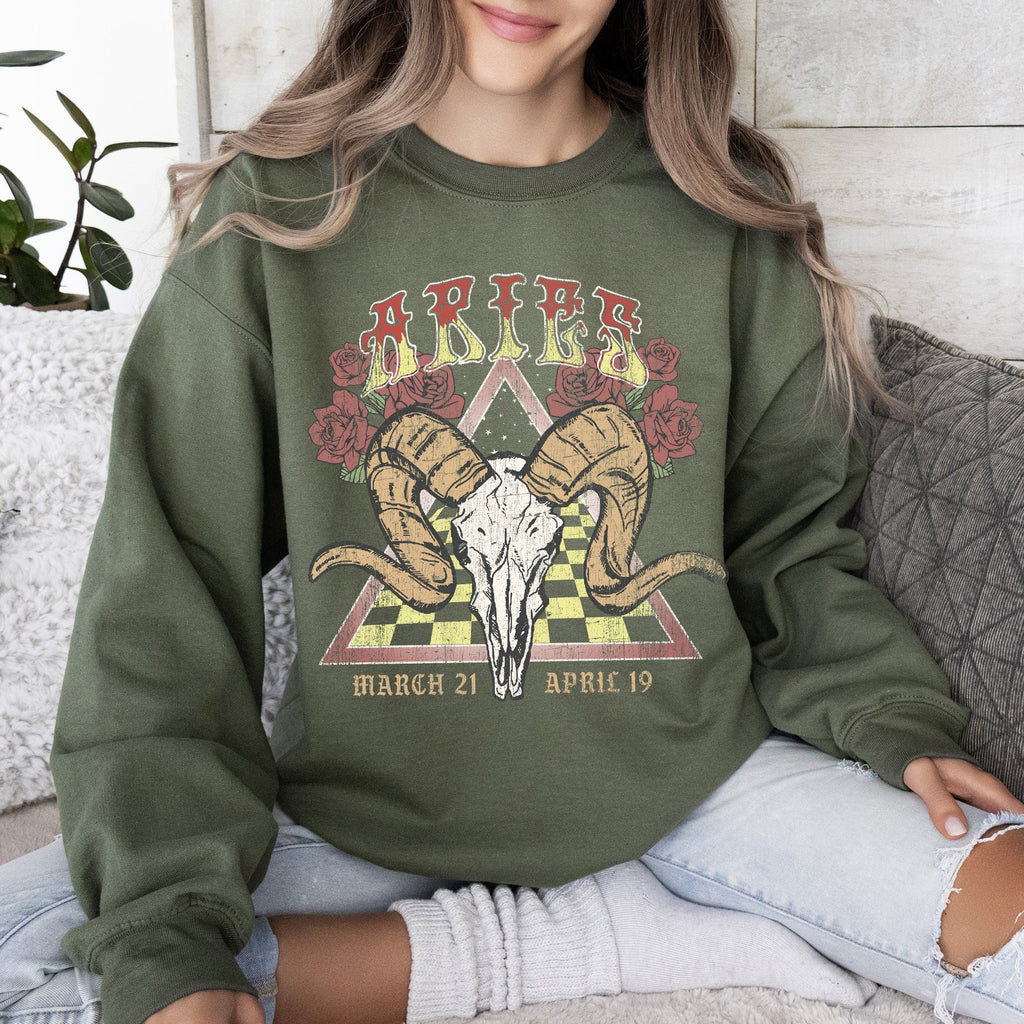 Aries Zodiac Astrology Horoscope Celestial Sign Constellation Pattern Vintage Inspired Graphic Sweatshirt