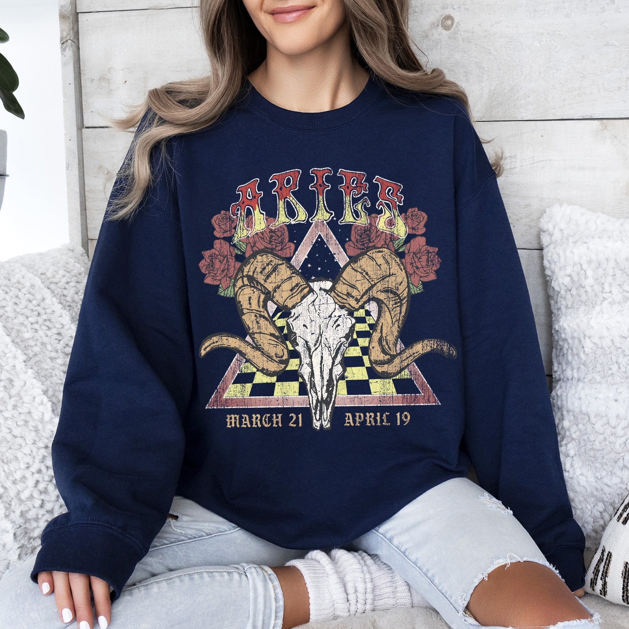 Aries Zodiac Astrology Horoscope Celestial Sign Constellation Pattern Vintage Inspired Graphic Sweatshirt