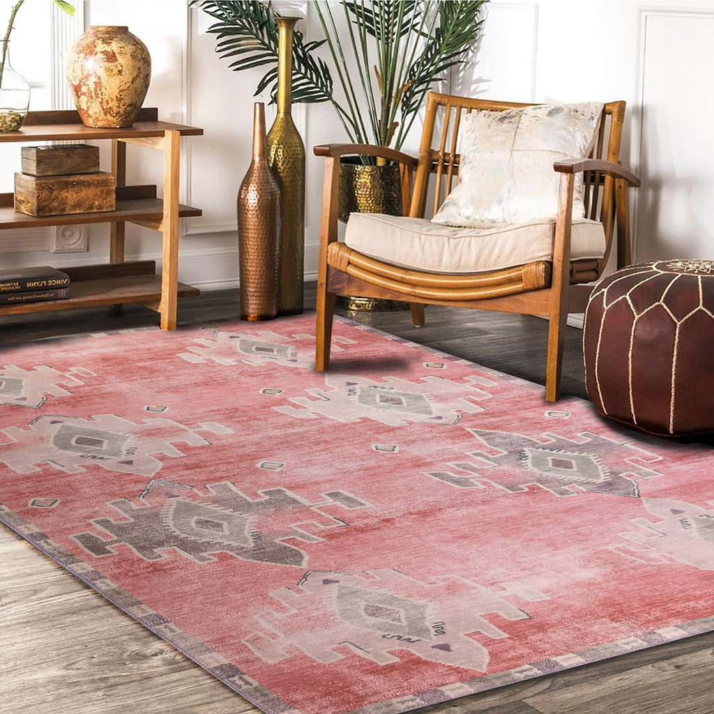 Aurelie Distressed Red Pink Beige Turkish Rug