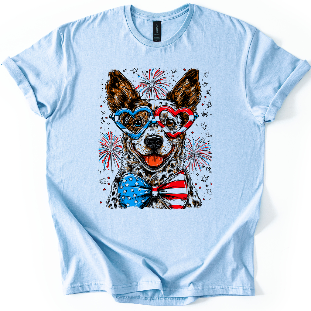 Australian Cattle Patriotic Dog USA America Pet Lover 4th July Flag Edition Graphic Tee