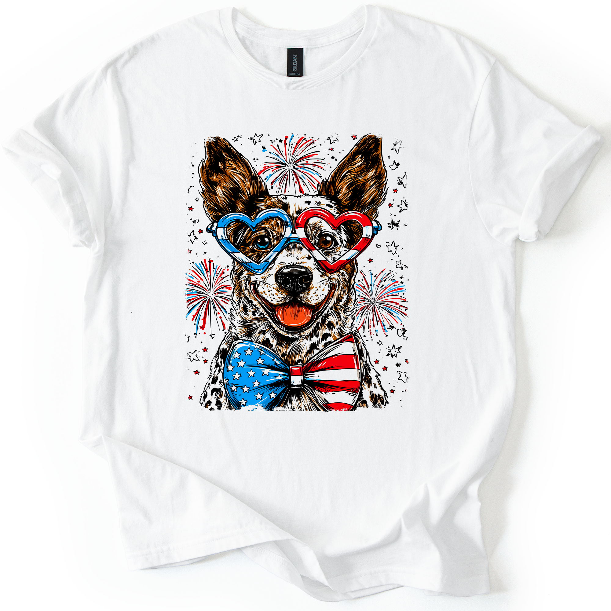 Australian Cattle Patriotic Dog USA America Pet Lover 4th July Flag Edition Graphic Tee
