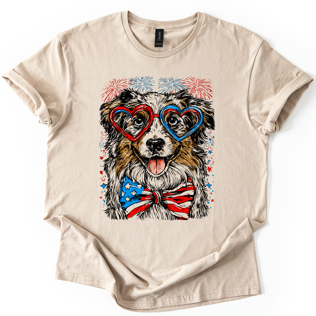 Premium Australian Shepherd Patriotic Dog USA Flag Pride For Pet Lovers Graphic Tee
