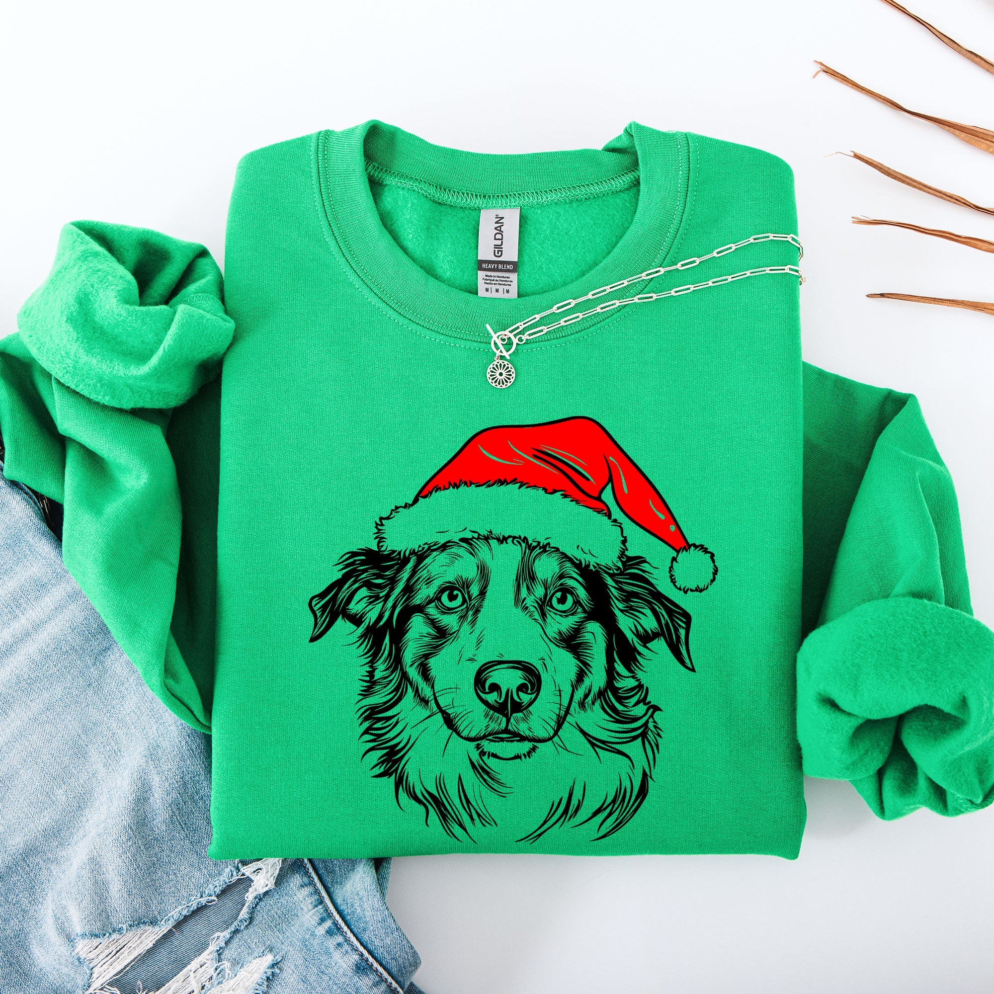 Australian Shepherd Santa Dog Lover Christmas Festive Holiday Graphic Sweatshirt