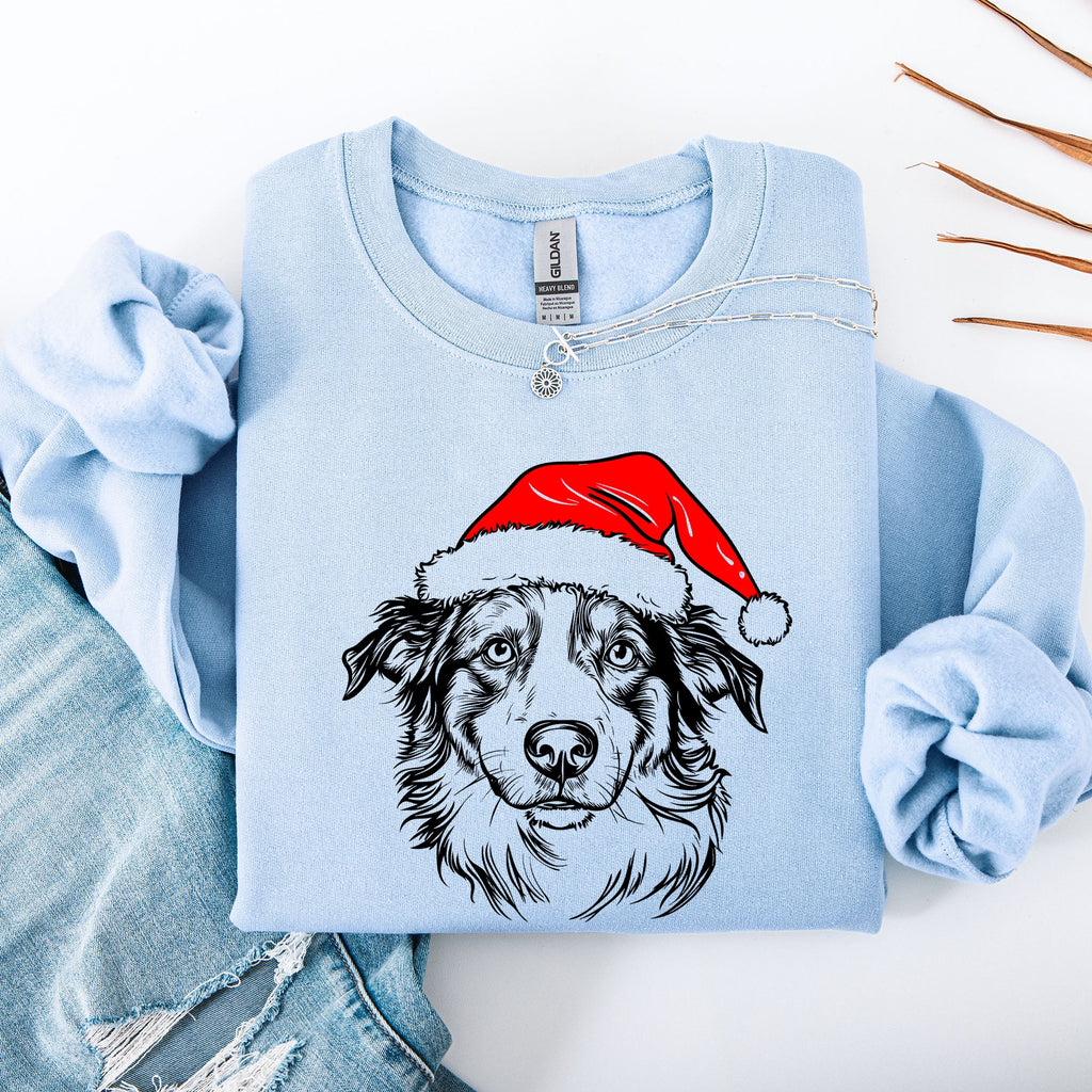 Australian Shepherd Santa Dog Lover Christmas Festive Holiday Graphic Sweatshirt