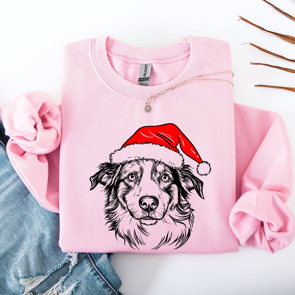 Australian Shepherd Santa Dog Lover Christmas Festive Holiday Graphic Sweatshirt
