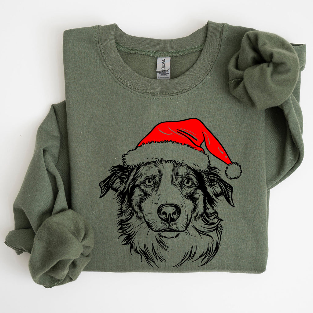 Australian Shepherd Santa Dog Lover Christmas Festive Holiday Graphic Sweatshirt