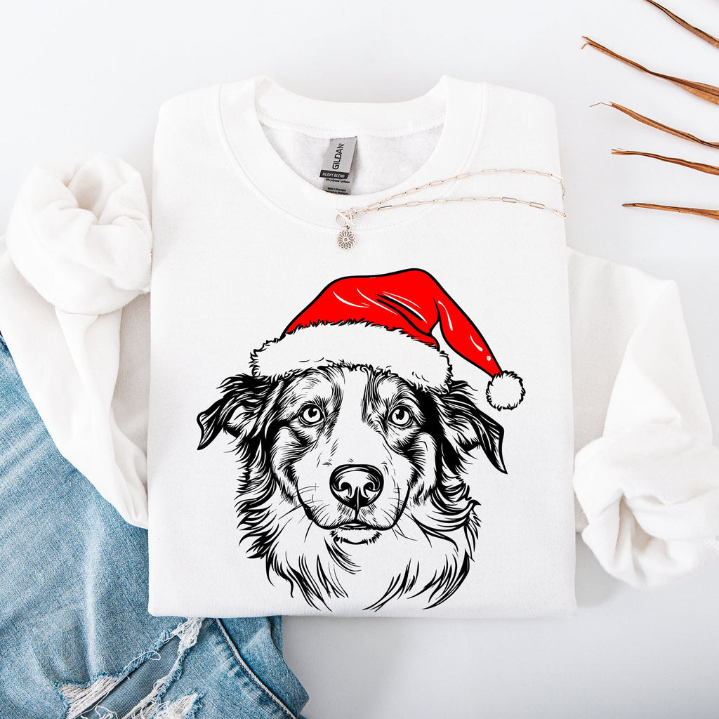 Australian Shepherd Santa Dog Lover Christmas Festive Holiday Graphic Sweatshirt