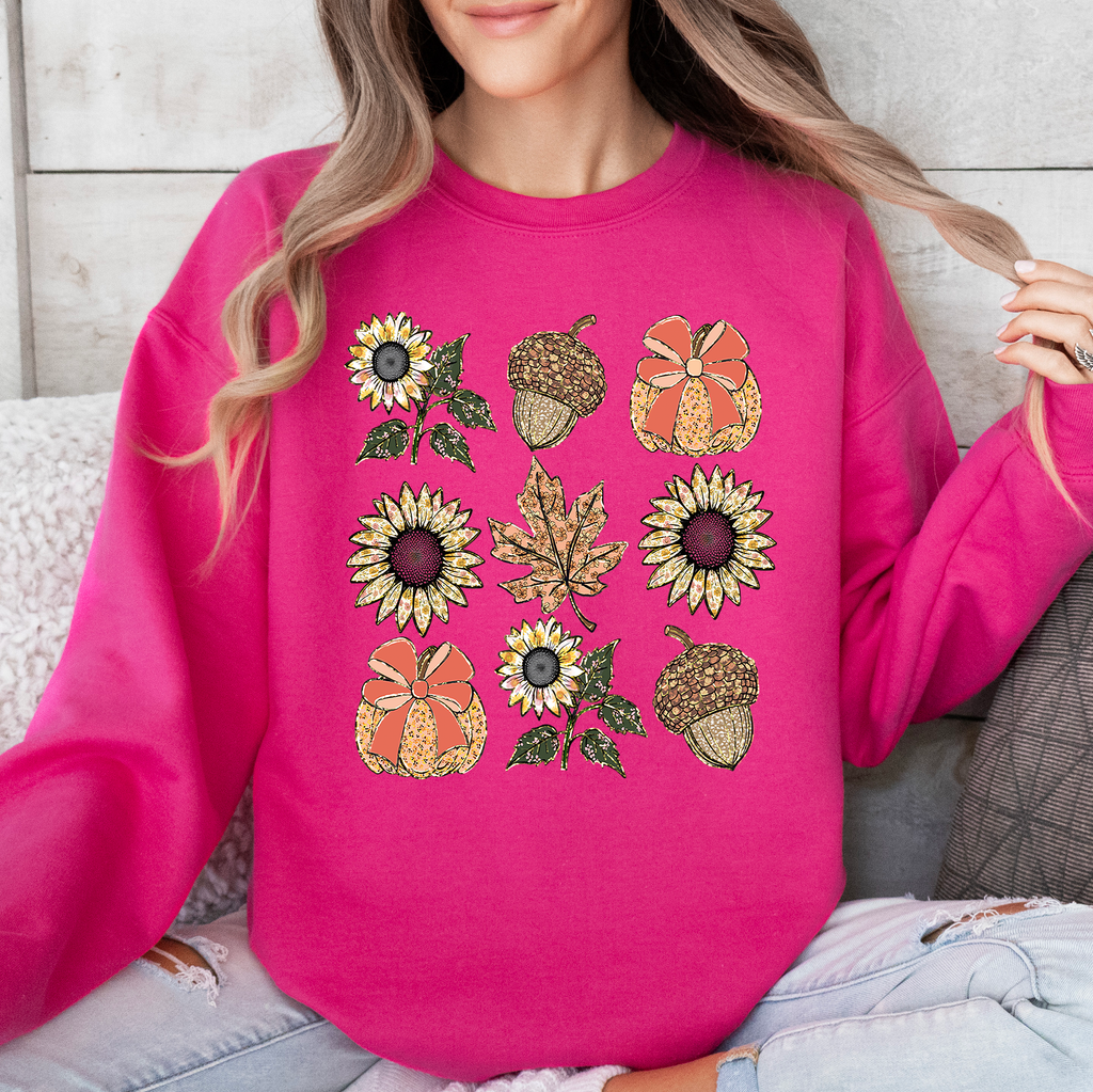 Autumn Floral Sunflowers Pumpkin Cozy Fall Harvest Botanical Theme Artwork Sweatshirt