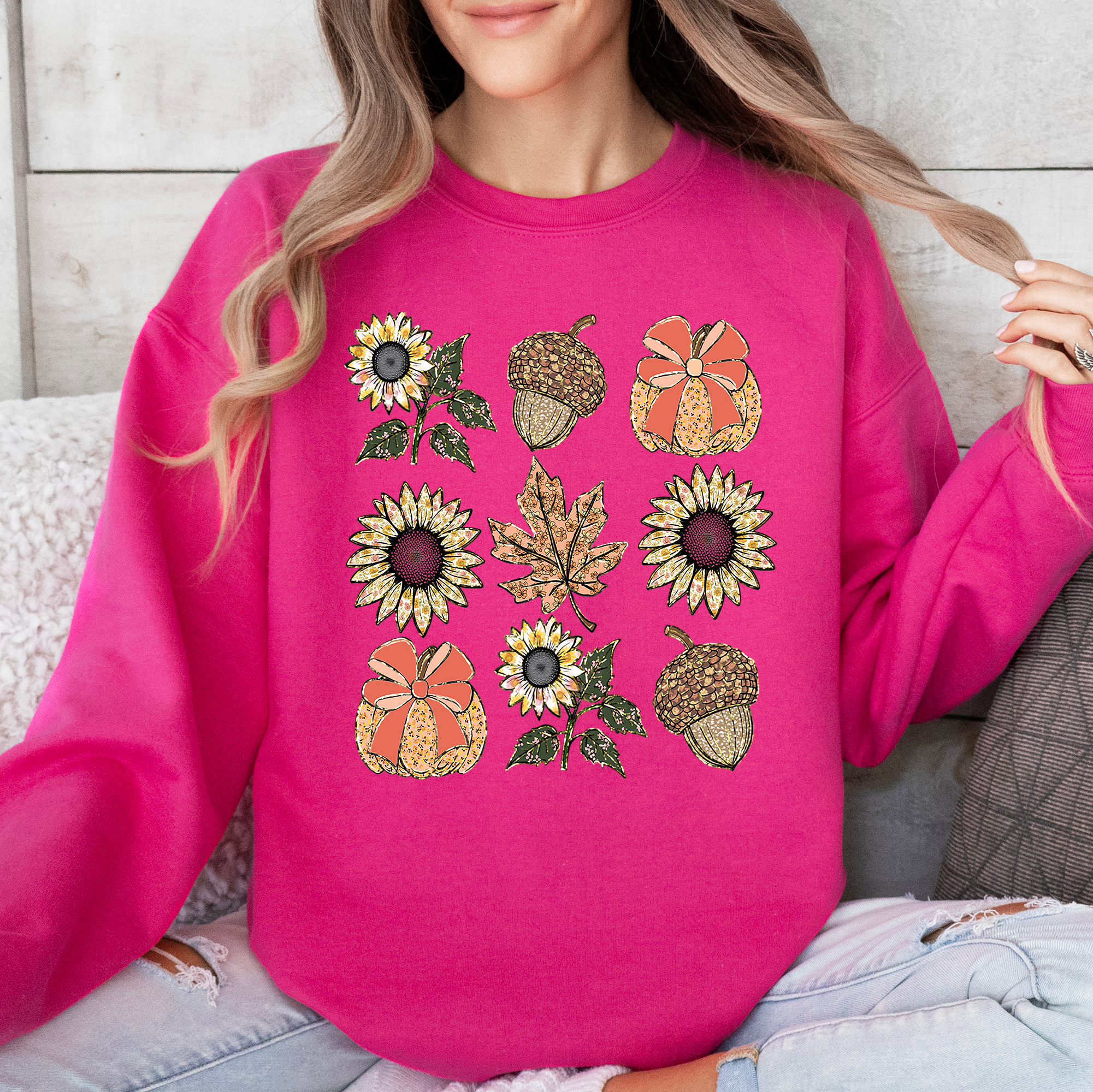 Autumn Floral Sunflowers Pumpkin Cozy Fall Harvest Botanical Theme Artwork Sweatshirt