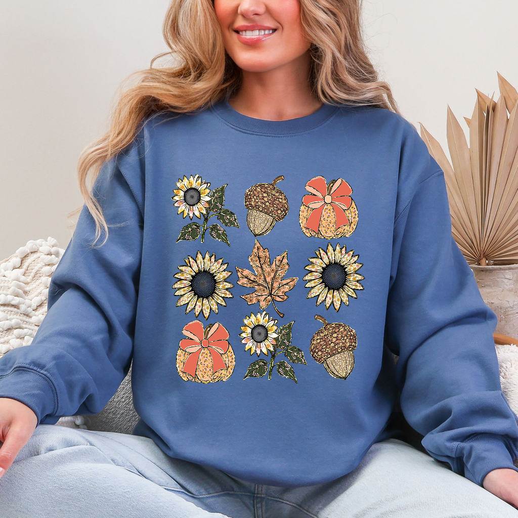 Autumn Floral Sunflowers Pumpkin Cozy Fall Harvest Botanical Theme Artwork Sweatshirt