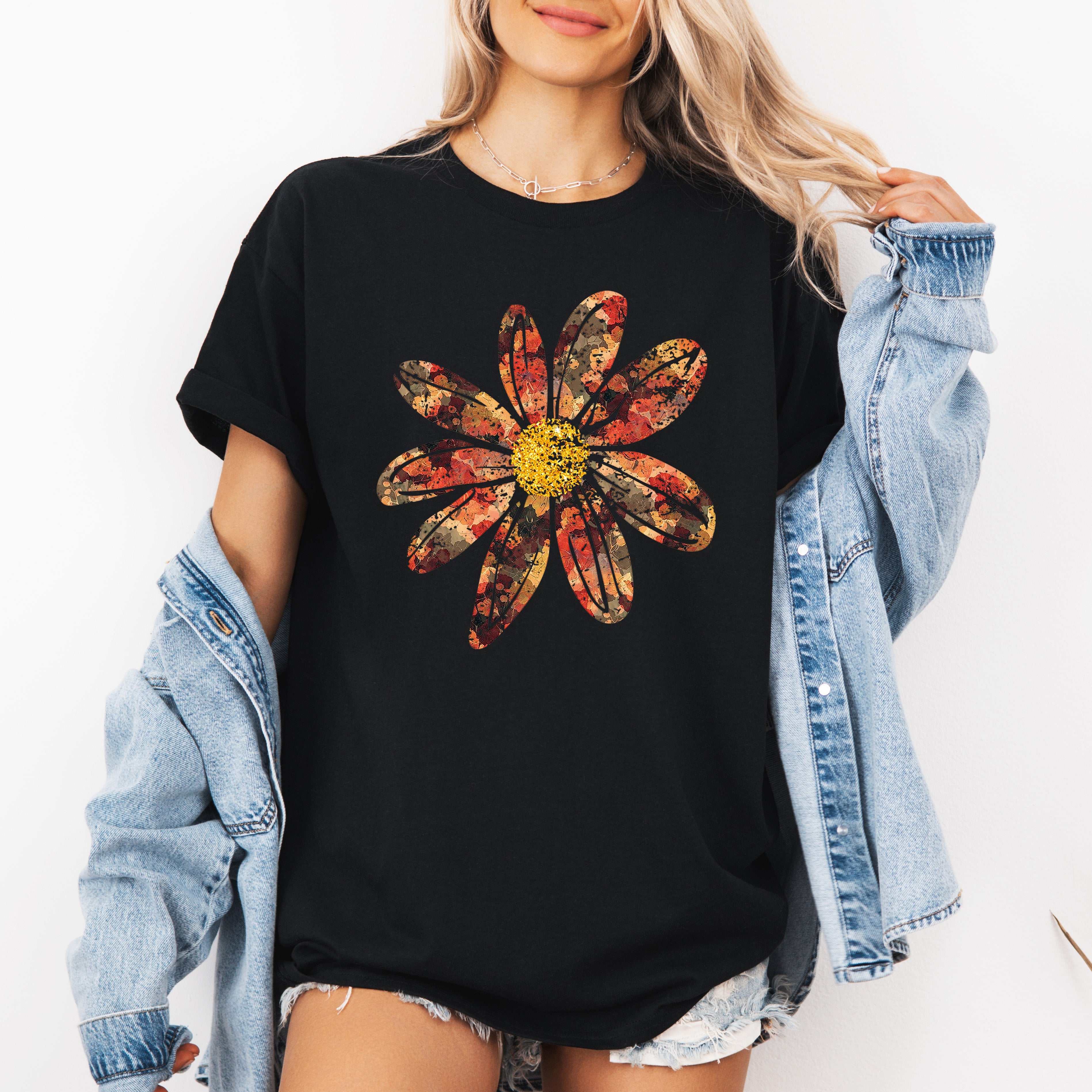 Autumn Flower Beautiful Fall Floral With Sunflowers And Pumpkins Celebration Of Autumn Cozy Seasonal Vibes Graphic Tee