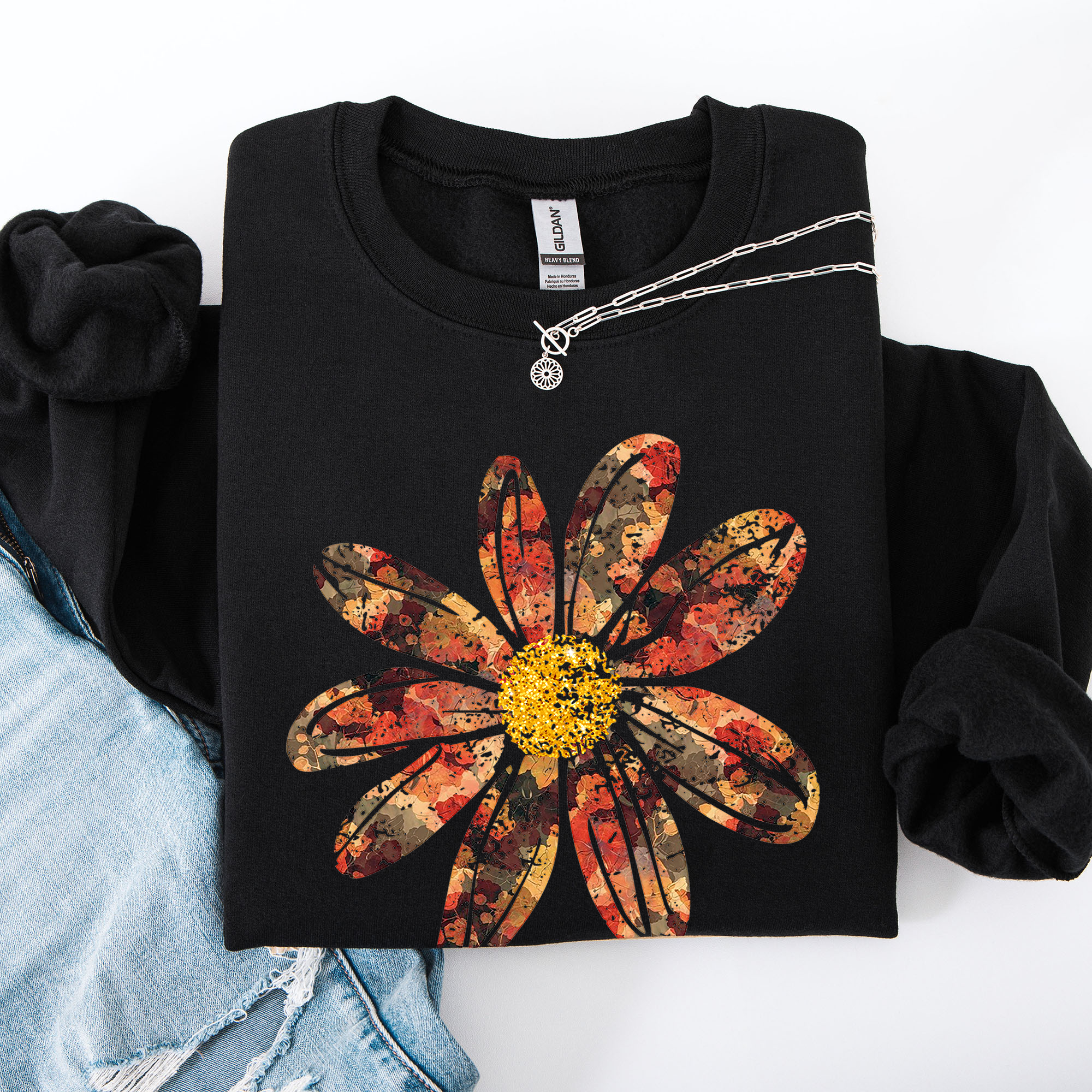Autumn Flower Beautiful Fall Floral Sunflowers Pumpkins Harvest Print Cozy Sweatshirt