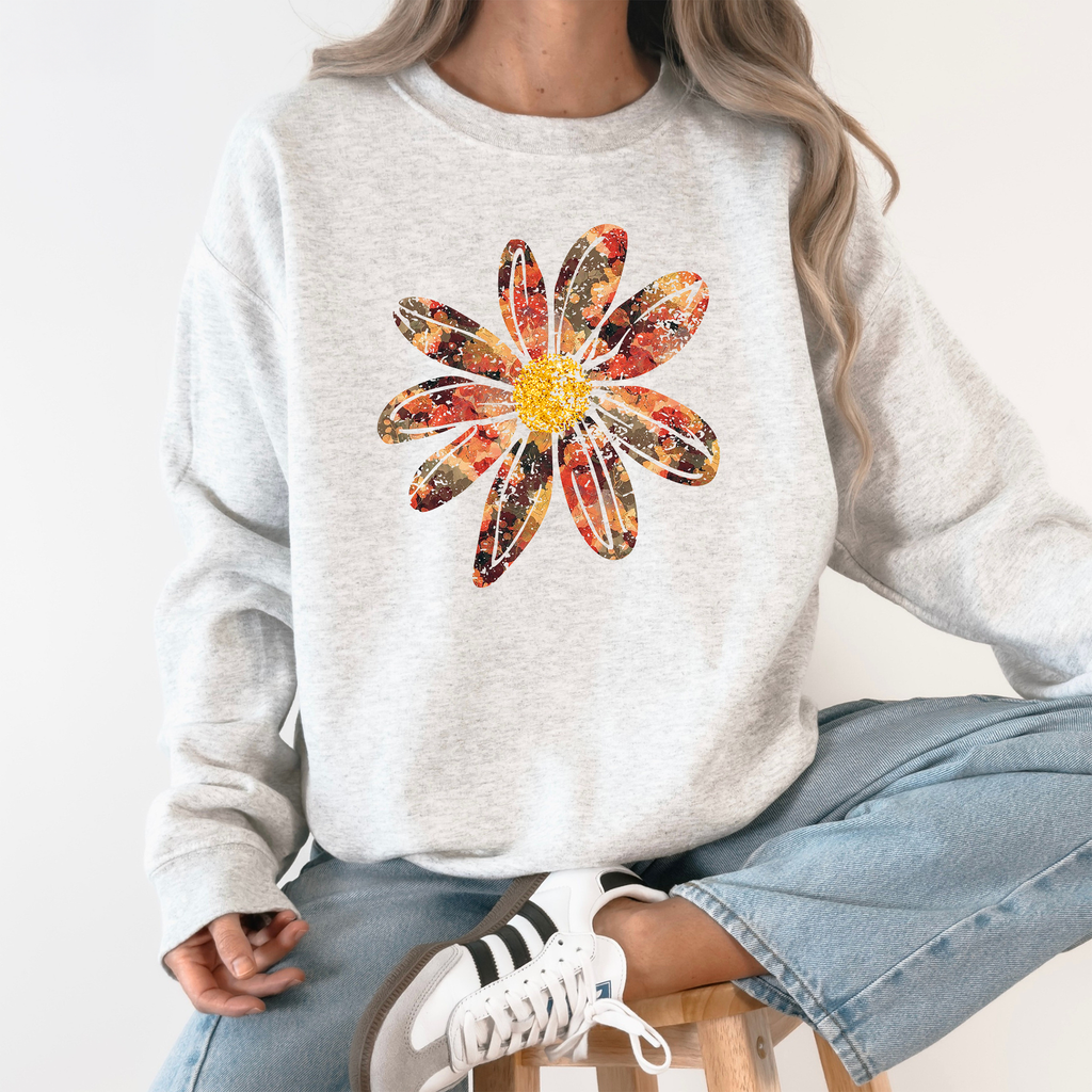 Autumn Flower Beautiful Fall Floral Sunflowers Pumpkins Harvest Print Cozy Sweatshirt