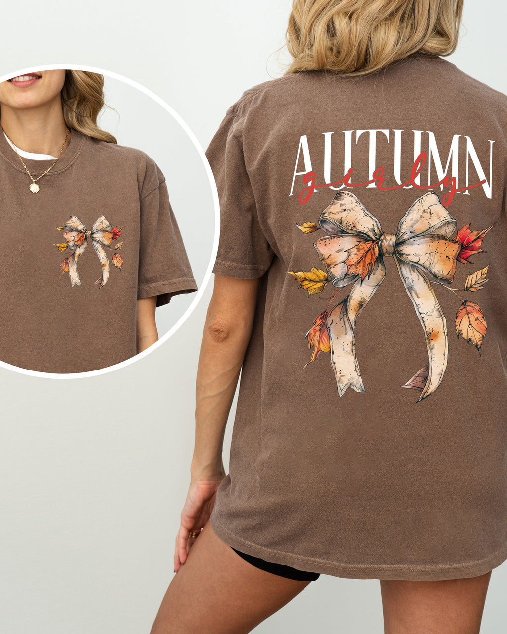 Autumn Girly Fall Leaves Foliage Pumpkin Spice Latte Coffee Thanksgiving Comfort Colors Tee