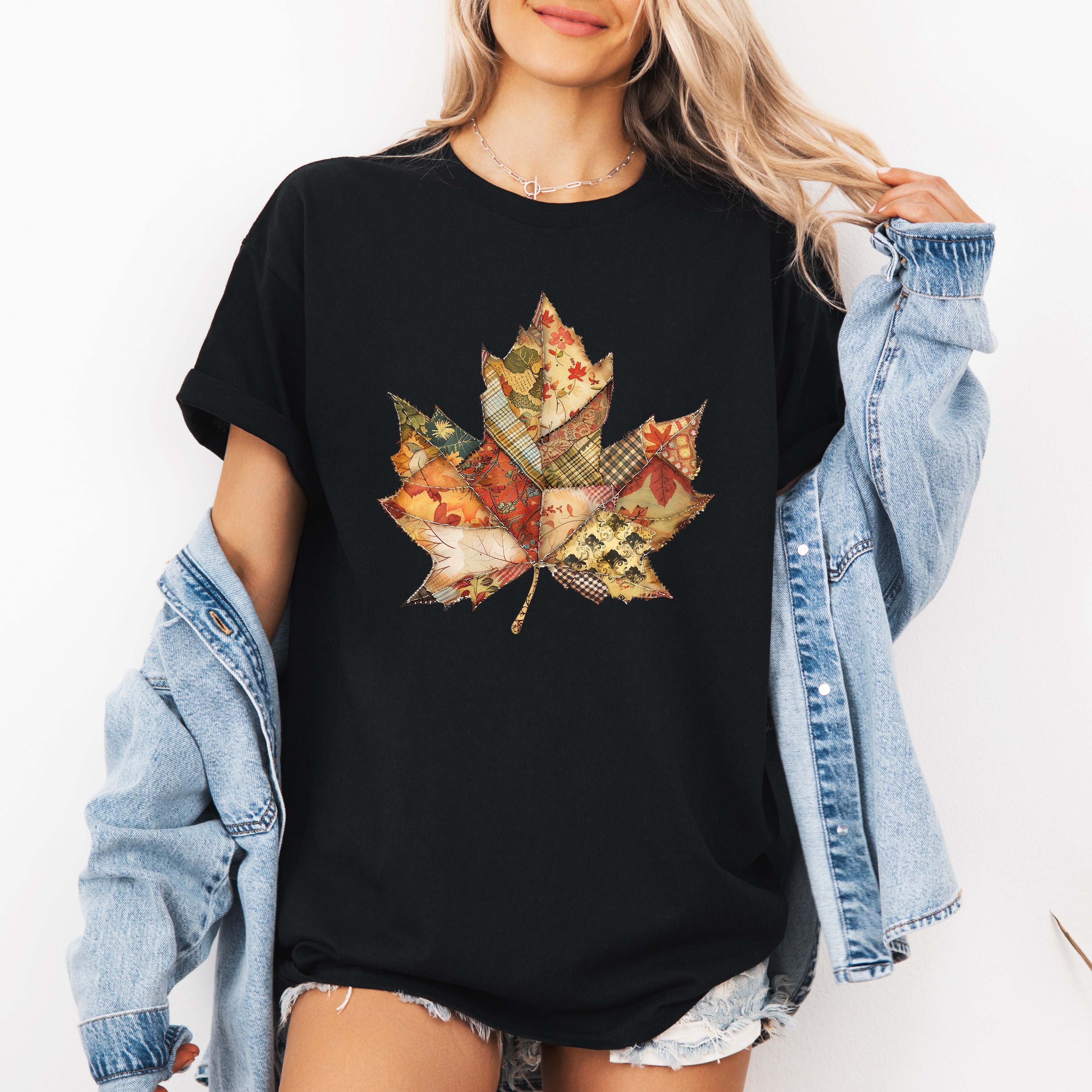 Autumn Leaf Faux Quilt Leaves Harvest Colors Warm Hues Thanksgiving Edition Graphic Tee