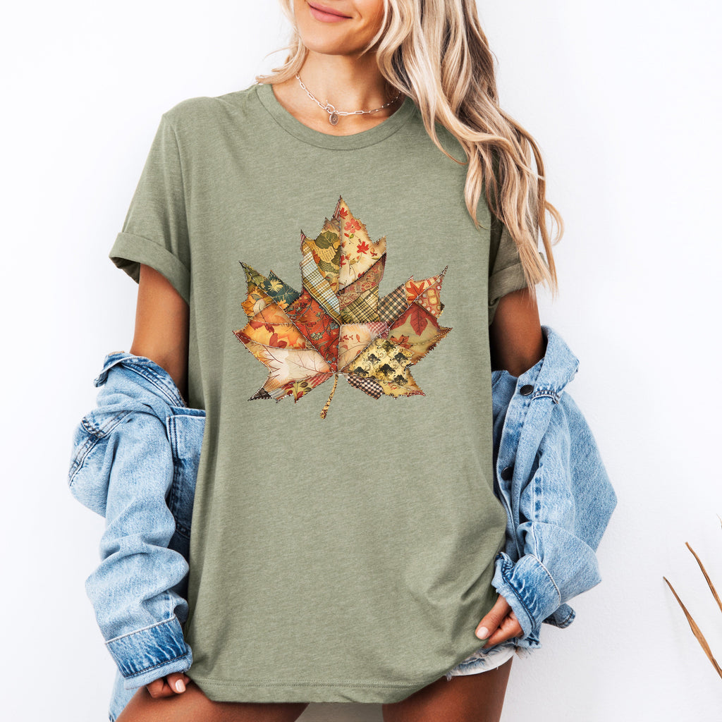 Autumn Leaf Faux Quilt Leaves Harvest Colors Warm Hues Thanksgiving Edition Graphic Tee