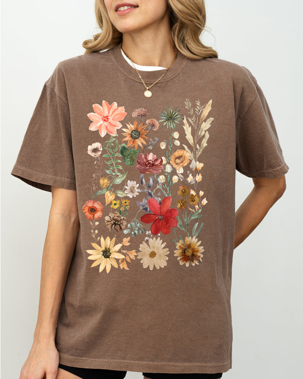 Autumn Pressed Flowers With Botanical Leaves And Rustic Fall Aesthetic For Nature Lovers Comfort Colors Tee