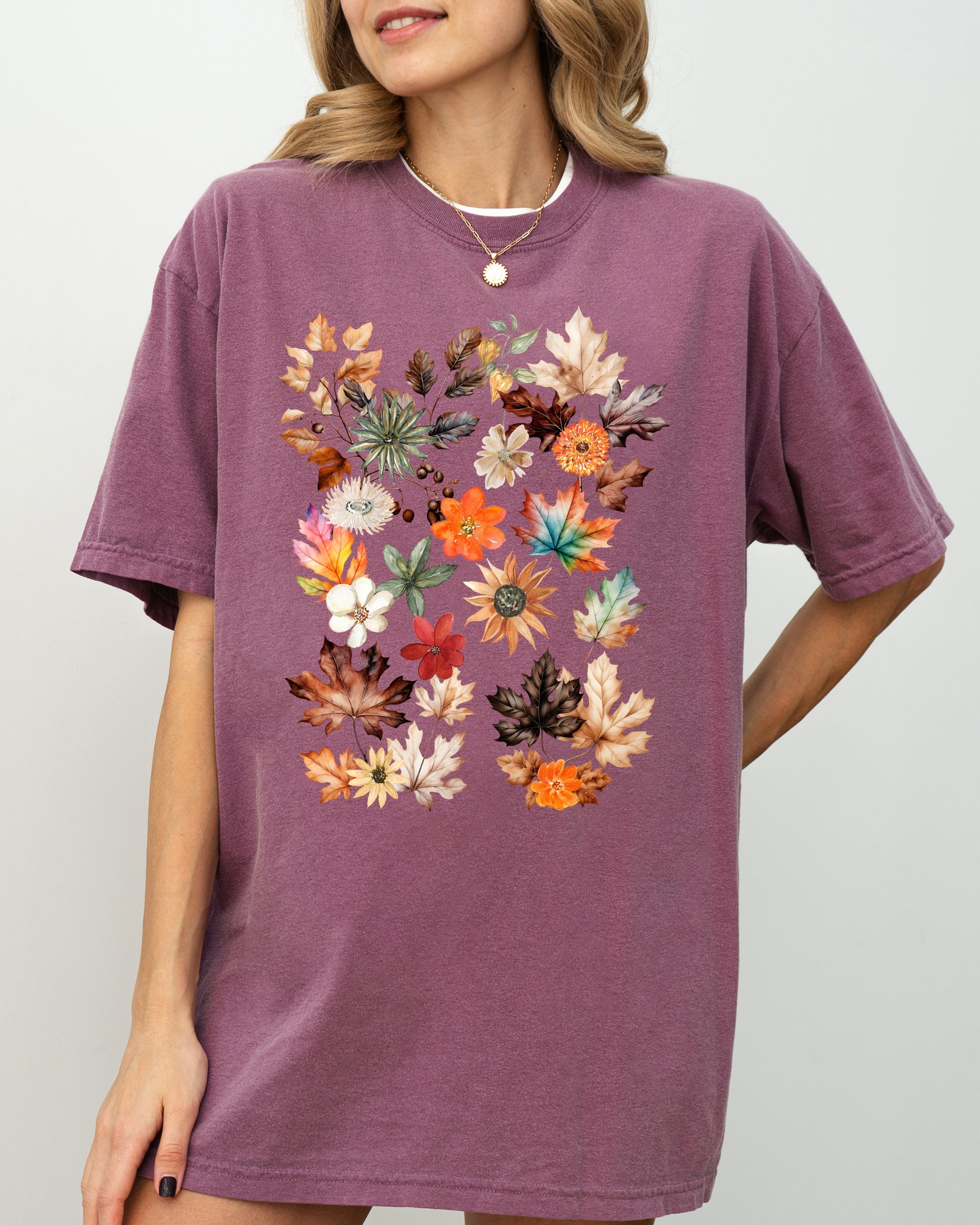 Autumn Pressed Leaves Beautiful Nature Flowers Botanical Fall Comfort Colors Tee