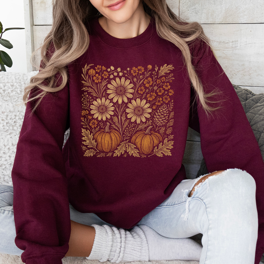 Autumn Wildflowers Minimalist Gorgeous Fall Pumpkin Botanical Cozy Autumnal Sweatshirt