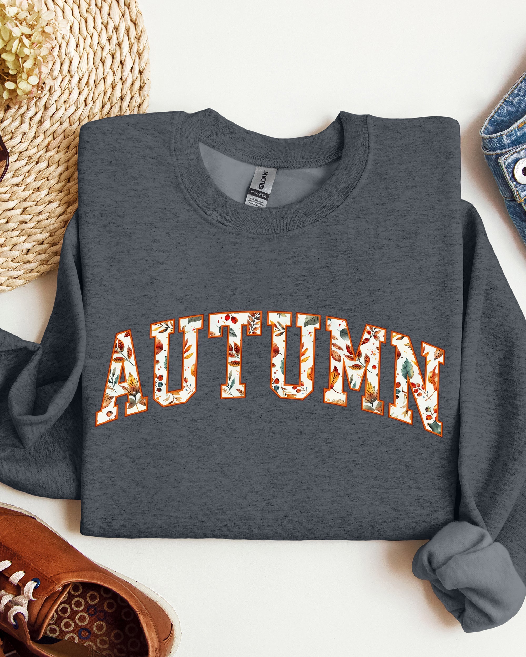 Autumn Varsity Fall Collegiate Retro Vintage Halloween Seasonal Graphic Sweatshirt