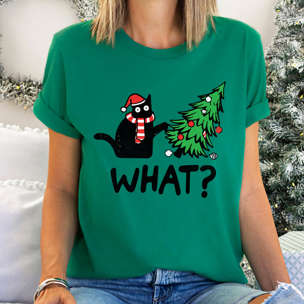 Bad Cat Christmas Tree What Naughty Pets Holiday Humor For Cat Lovers Graphic Tee