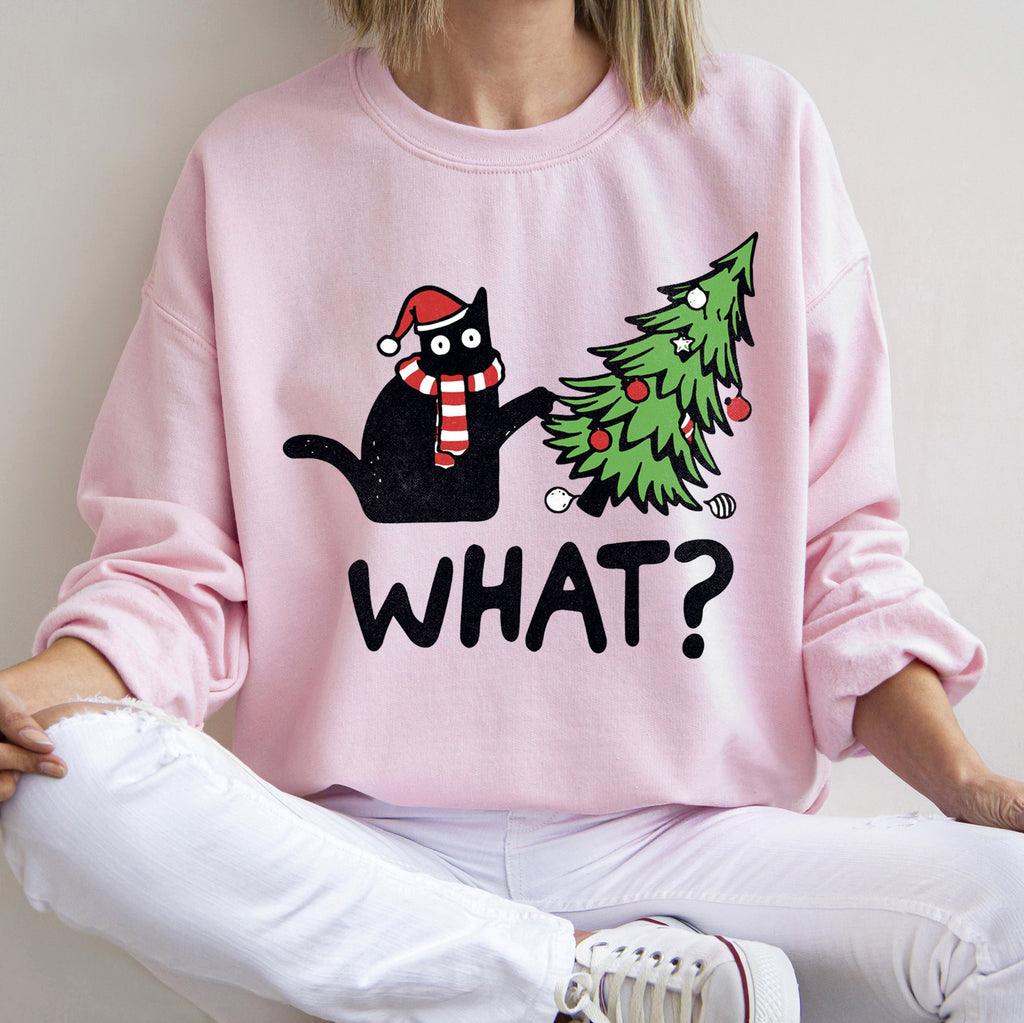 Bad Cat Christmas Tree What Holiday Feline Humor Cozy Quirky Mischief Artwork For Cat Lovers Sweatshirt