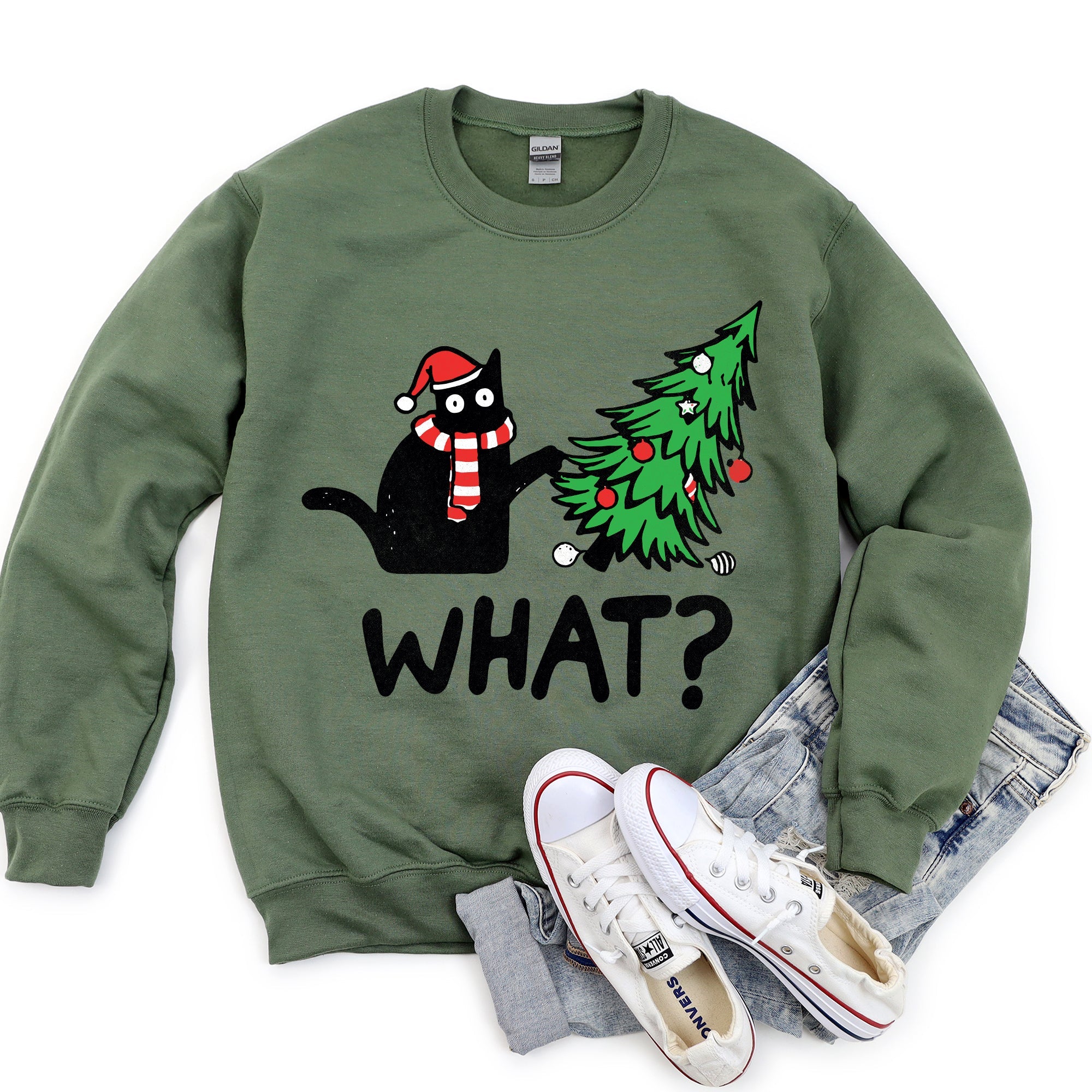 Bad Cat Christmas Tree What Holiday Feline Humor Cozy Quirky Mischief Artwork For Cat Lovers Sweatshirt